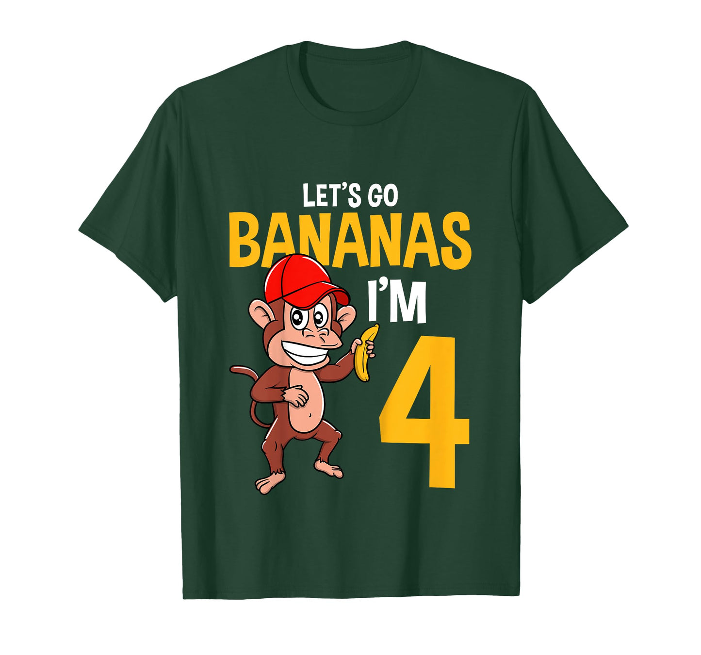 Kids Lets Go Bananas 4th Birthday Monkey 4 Year Old Boy Girl T-Shirt