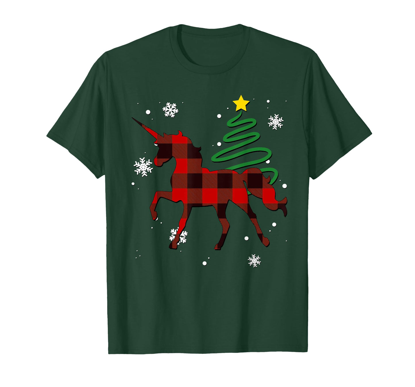 Red Plaid Unicorn Buffalo Magical Family Pyjama Christmas T-Shirt