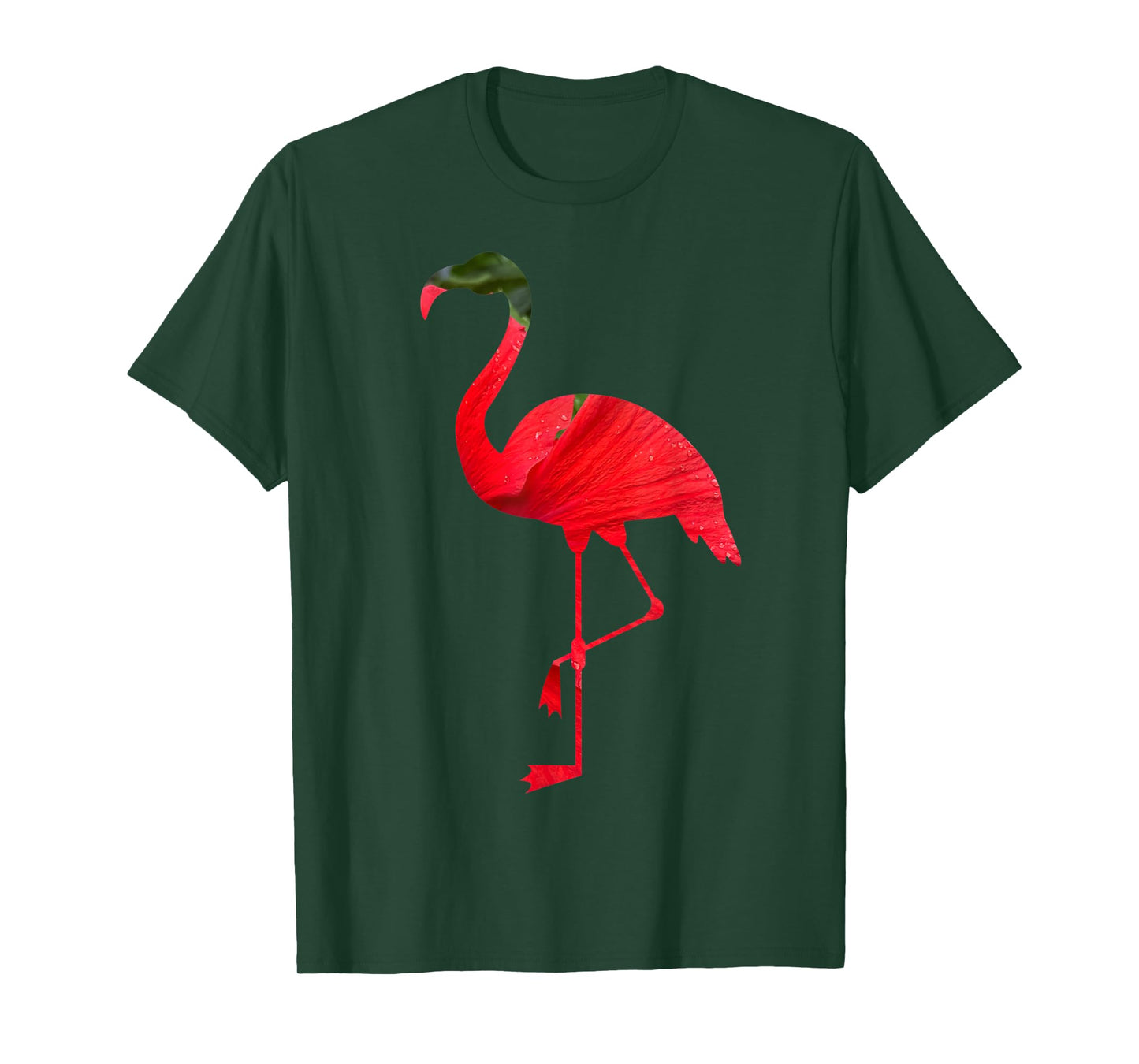 Flamingo Bird Silhouette with Red Hibiscus Flower Flamingoes T-Shirt