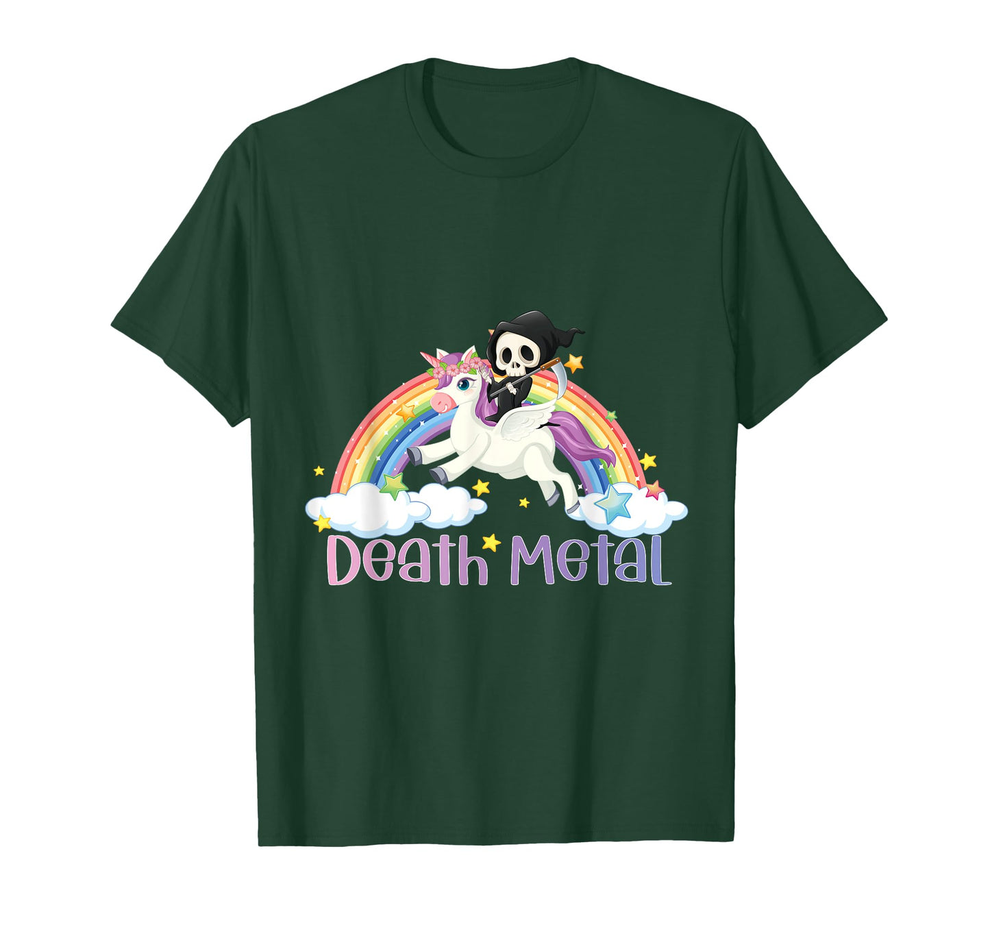 Grim Reaper Rainbow Colorful Stars Unicorn Death-Metal T-Shirt