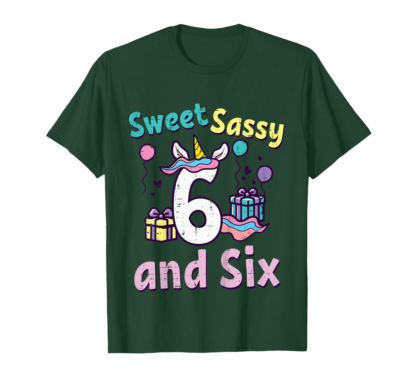 6th Birthday Unicorn Sweet Sassy Six 6 Year Old Bday Girls T-Shirt