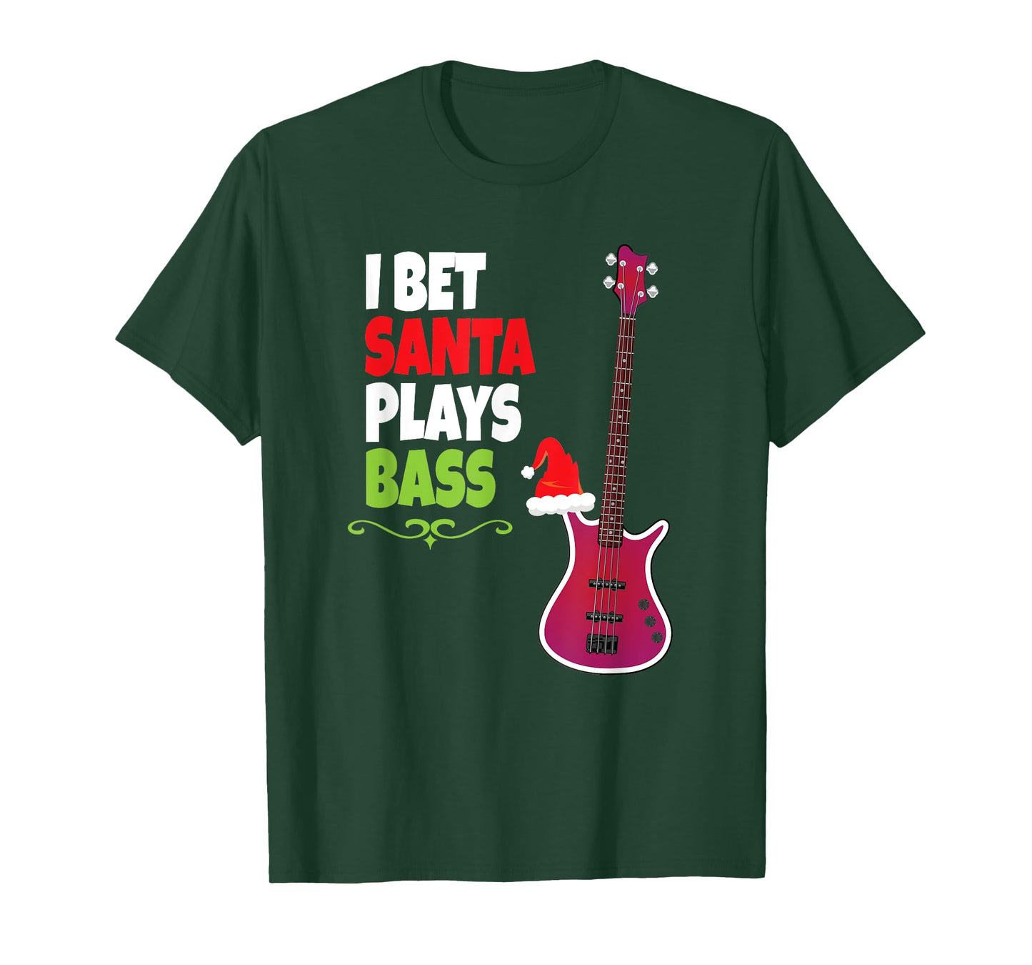 Gift for Bass Guitar Player - Cool Santa Christmas T-Shirt