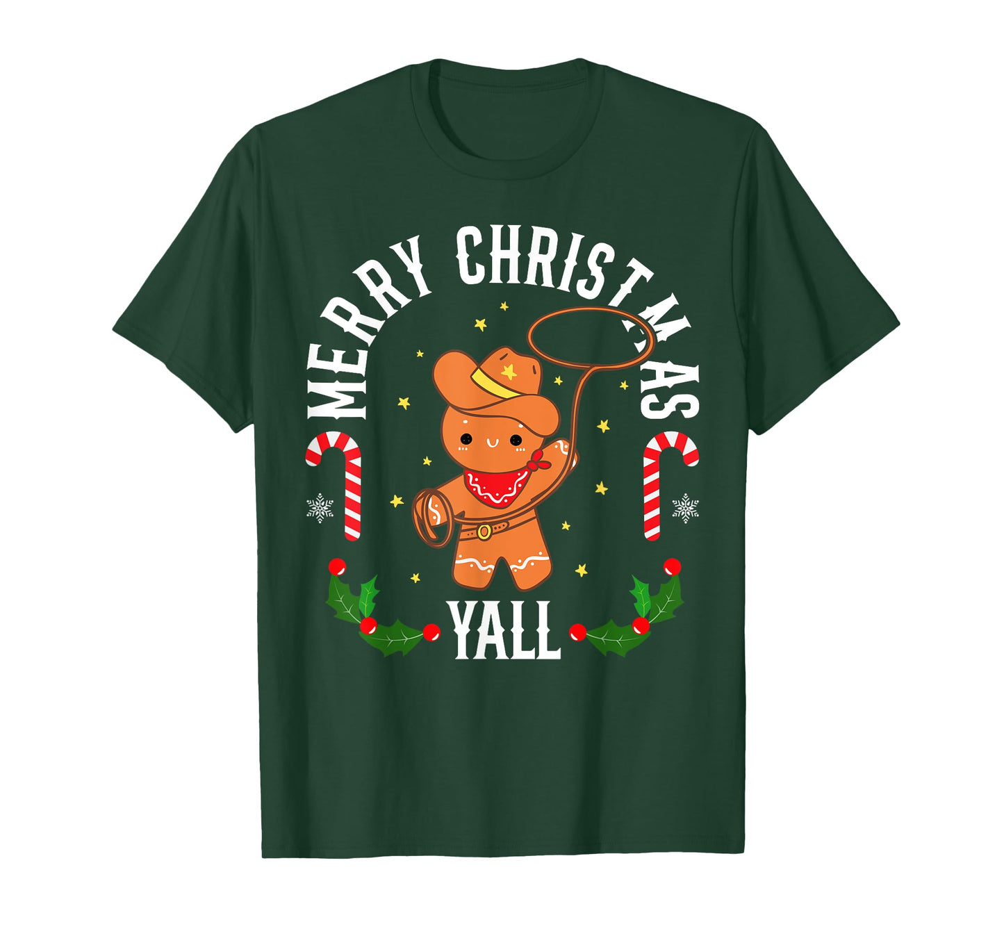 Merry Christmas Yall Gingerbread Cowboy Man Howdy Retro Xmas T-Shirt