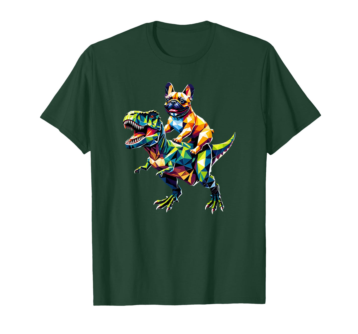 Geometric Art Dinosaur T-Rex French Bulldog Frenchie T-Shirt for Men Women Kids
