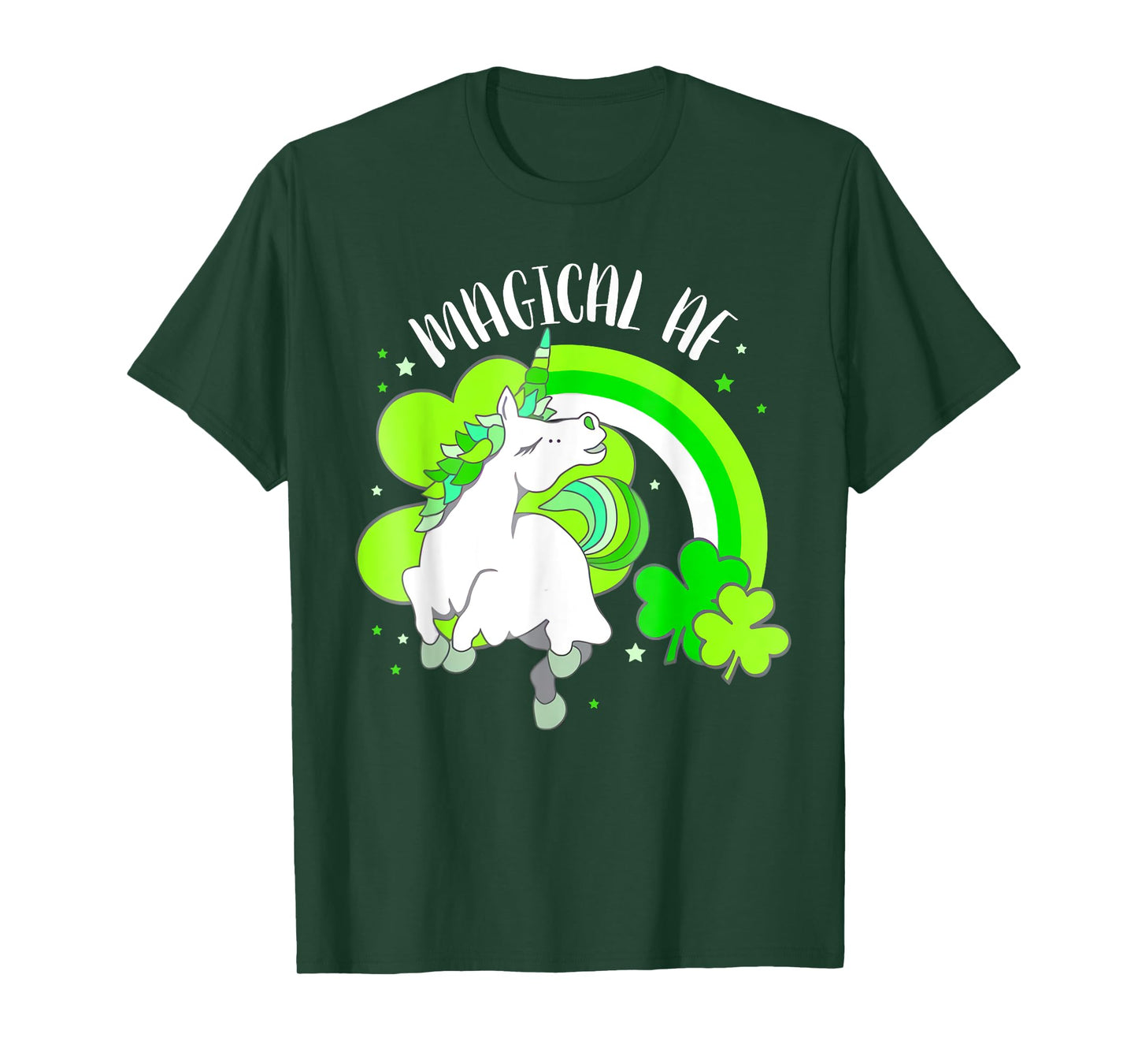 Funny Unicorn Shamrock Rainbow Magical AF St Patricks Day T-Shirt