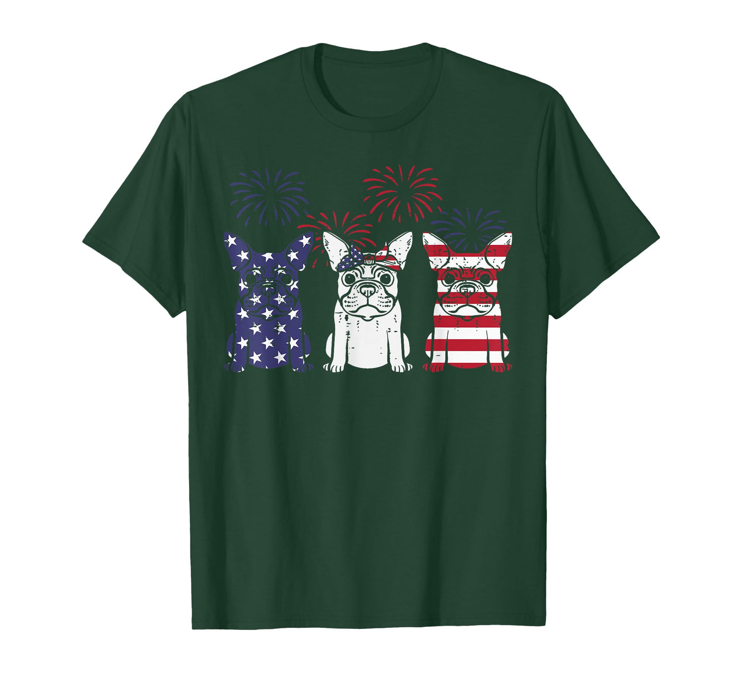3 US Flag French Bulldogs 4th Of July Patriotic Frenchie Dog T-Shirt