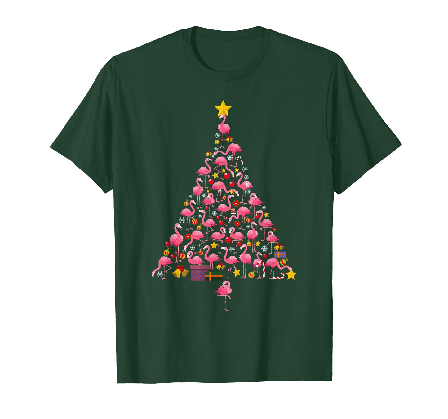 Funny Flamingo Christmas Tree Ornithologist Xmas Women Men T-Shirt