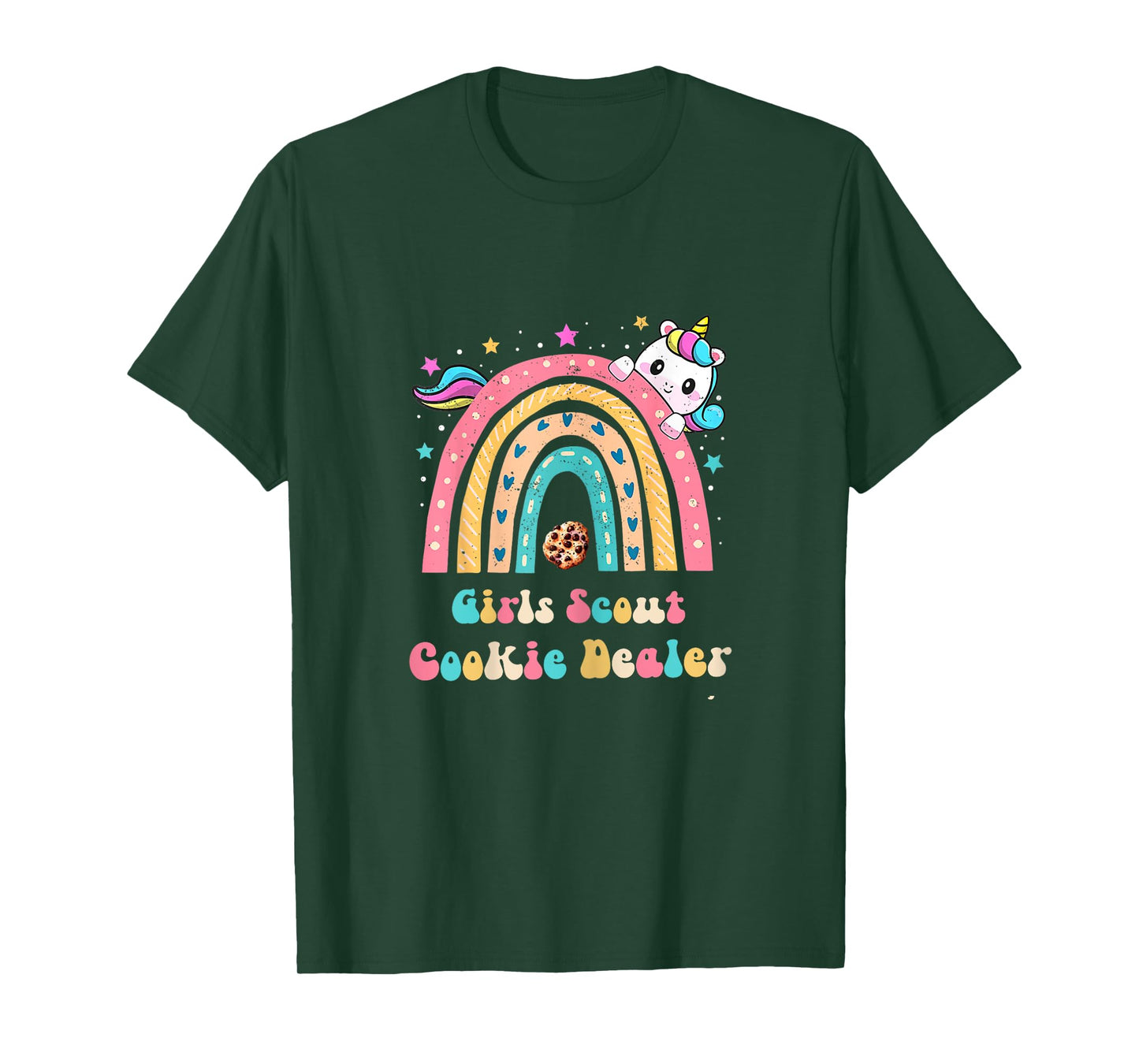 Scouts for Girls Cookie Dealer : Rainbow and Unicorn Design T-Shirt