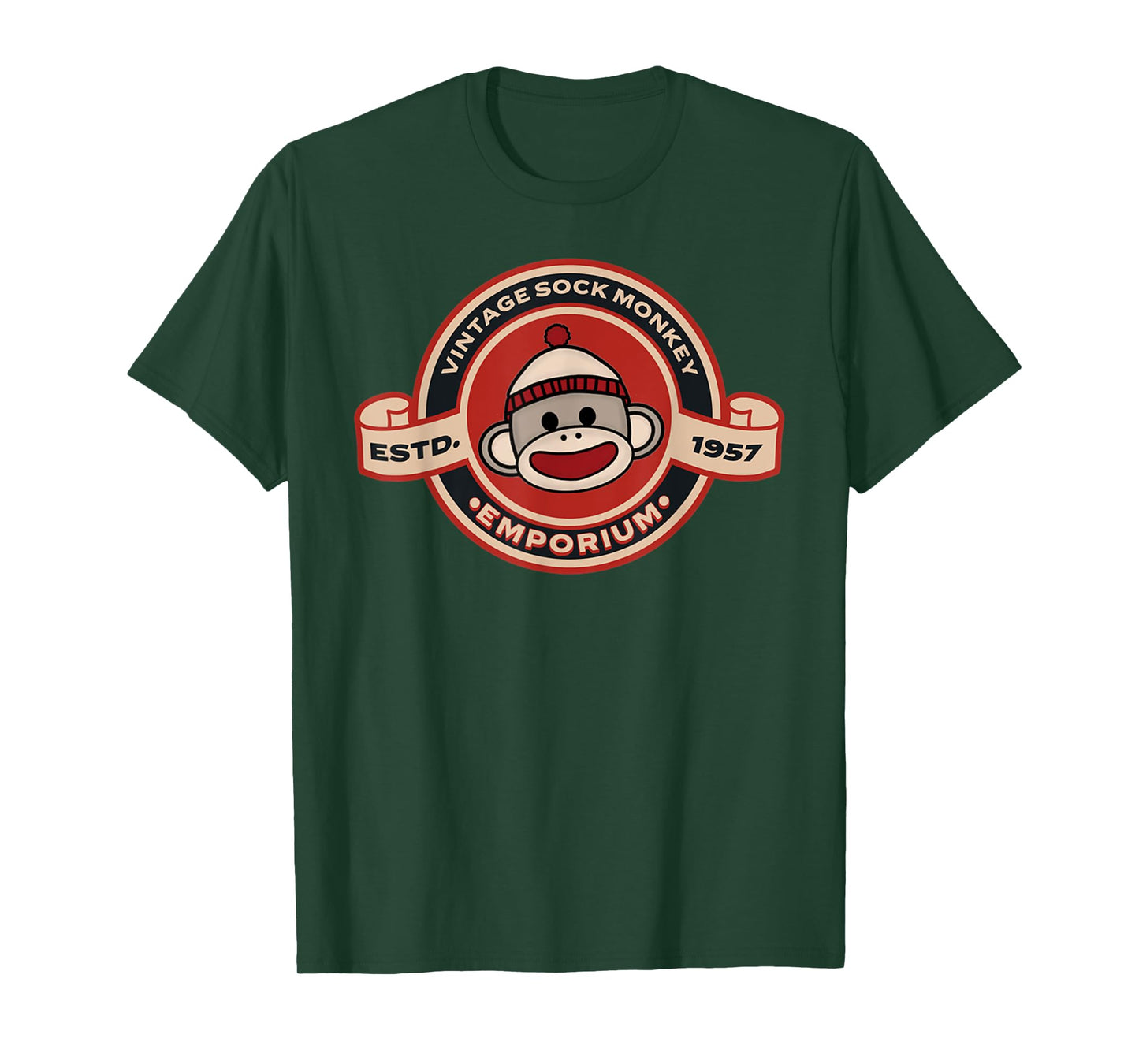 Vintage Sock Monkey Emporium Logo Emblem Sock Monkey T-Shirt