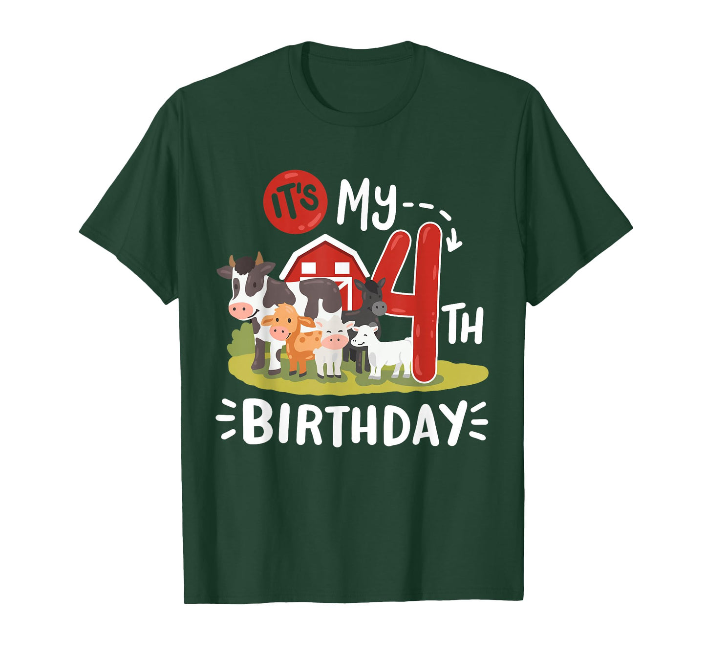 Farm Animals Its My 4th Birthday Bday Party 4 Years Old Kids T-Shirt