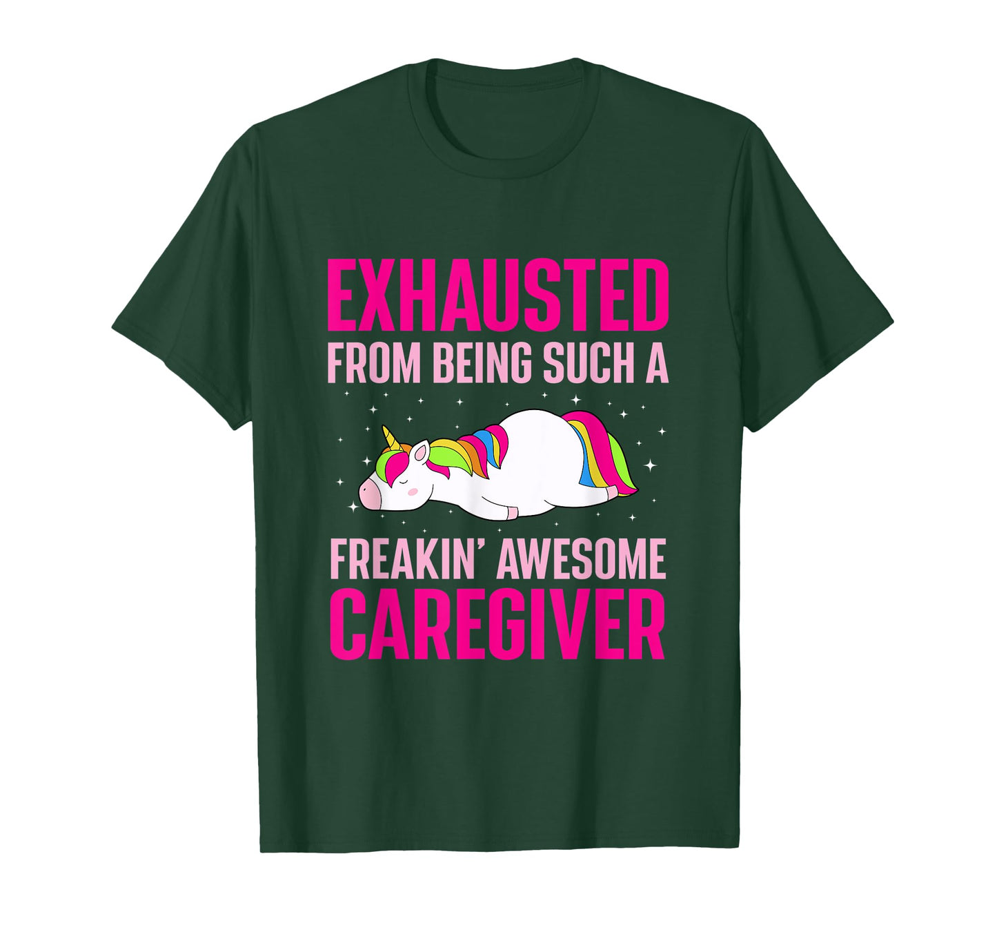 Exhausted From Being Awesome Caregiver Funny Unicorn T-Shirt