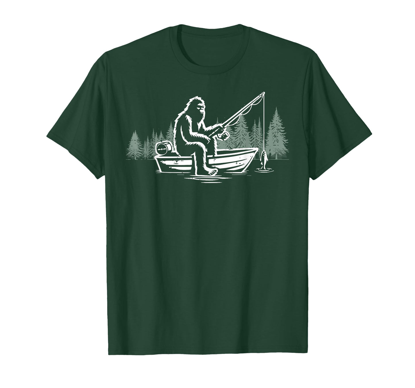 Bigfoot Fishing Boat Funny Sasquatch Fisherman Men Women Kid T-Shirt