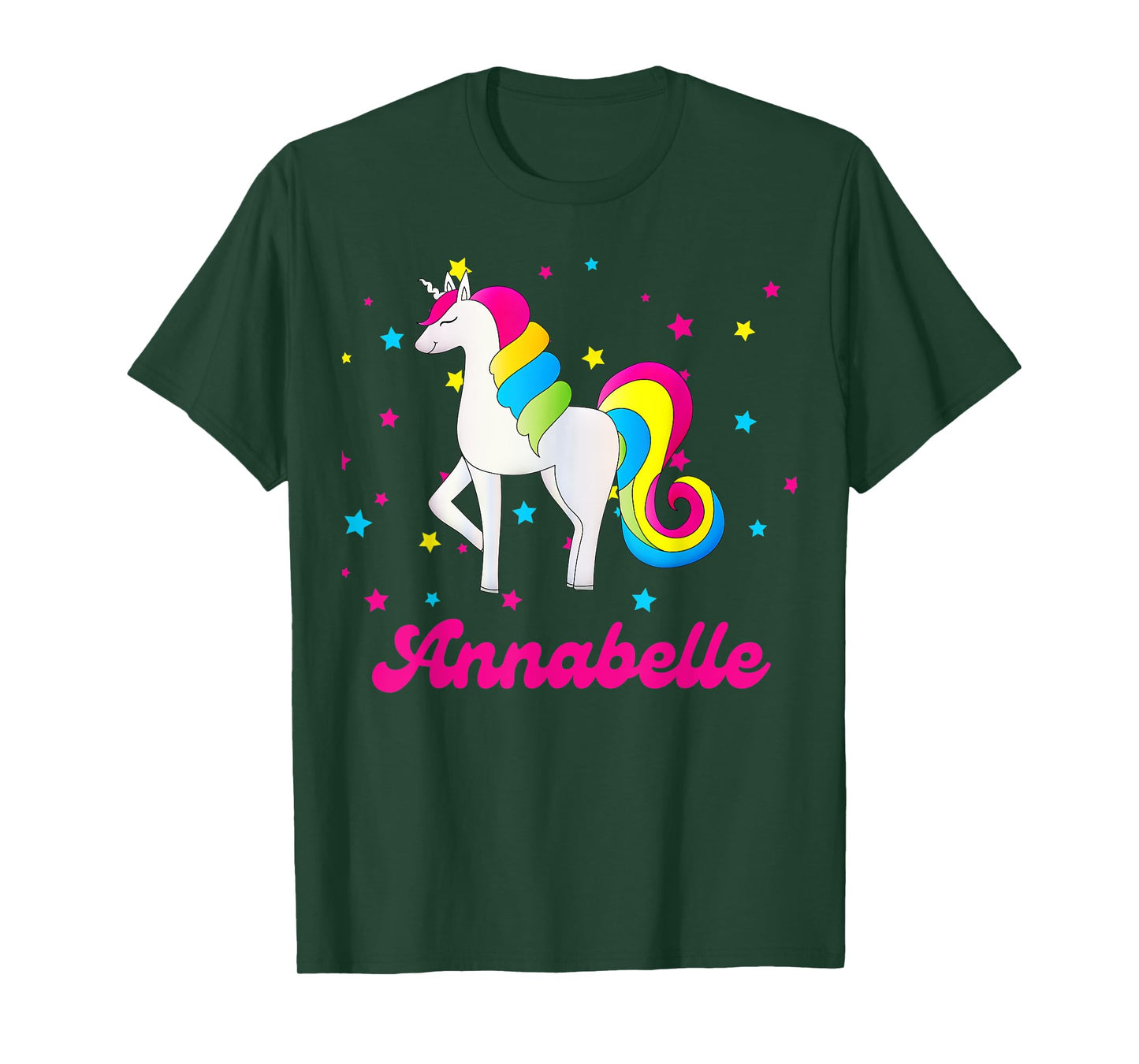 Cute Rainbow Unicorn Pink and Blue Personalized Annabelle T-Shirt