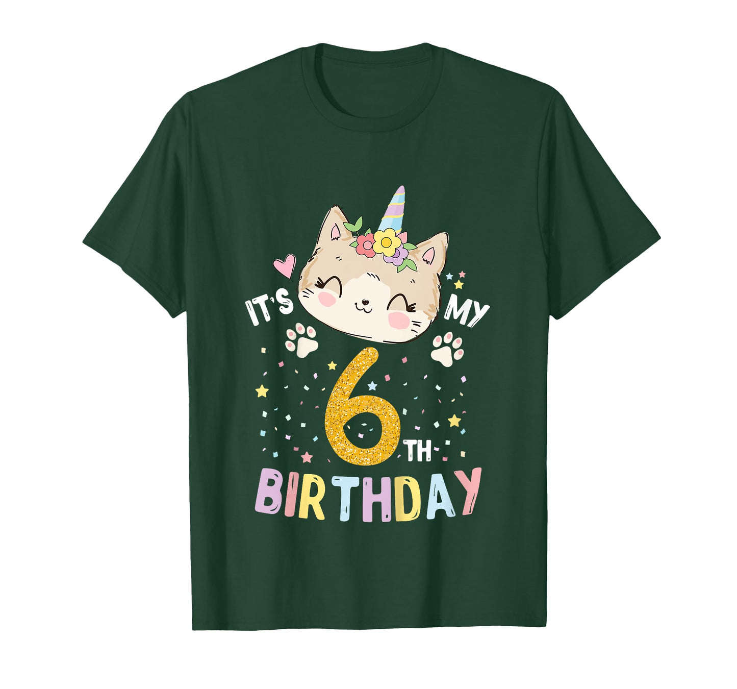 Kids It’s My 6th Birthday Cute Unicorn Cat 6-Year-Old Girl T-Shirt