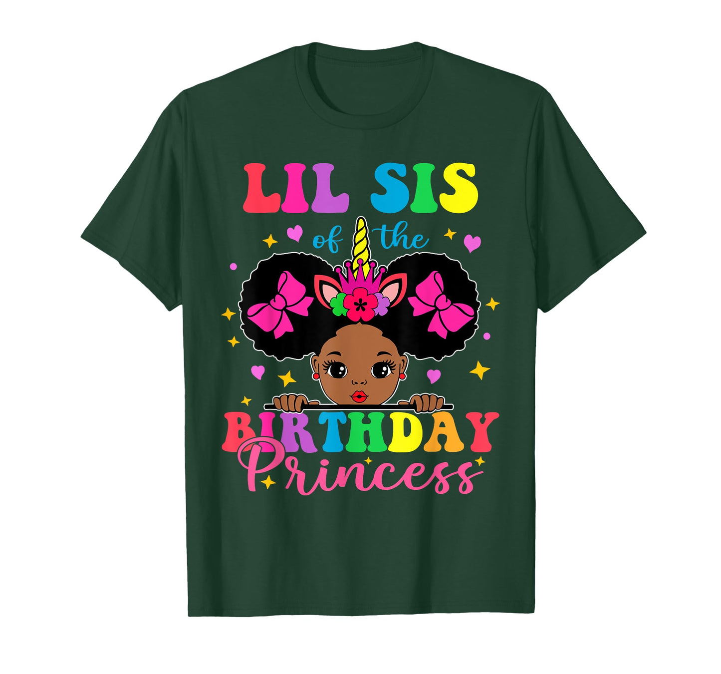 Lil Sister of The Birthday Girl Princess Afro Melanin T-Shirt