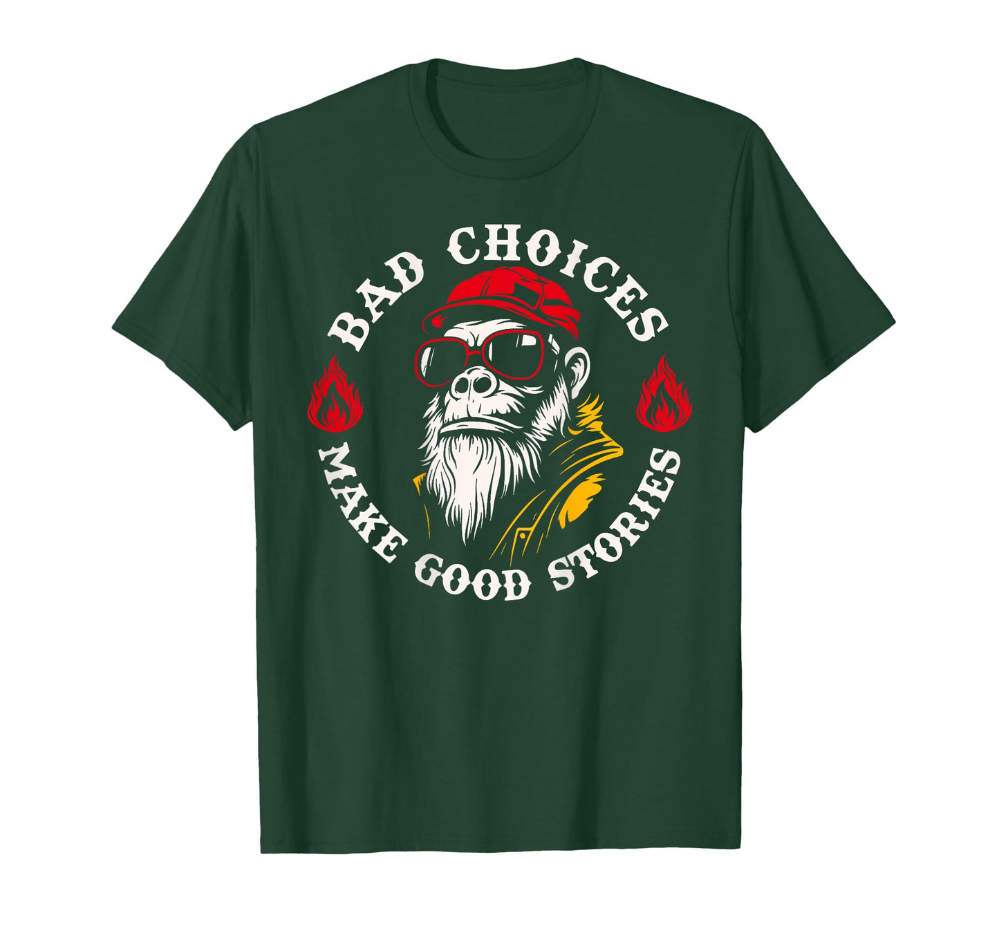 (On Back) Bad Choices Make Good Stories Monkey Humorous T-Shirt