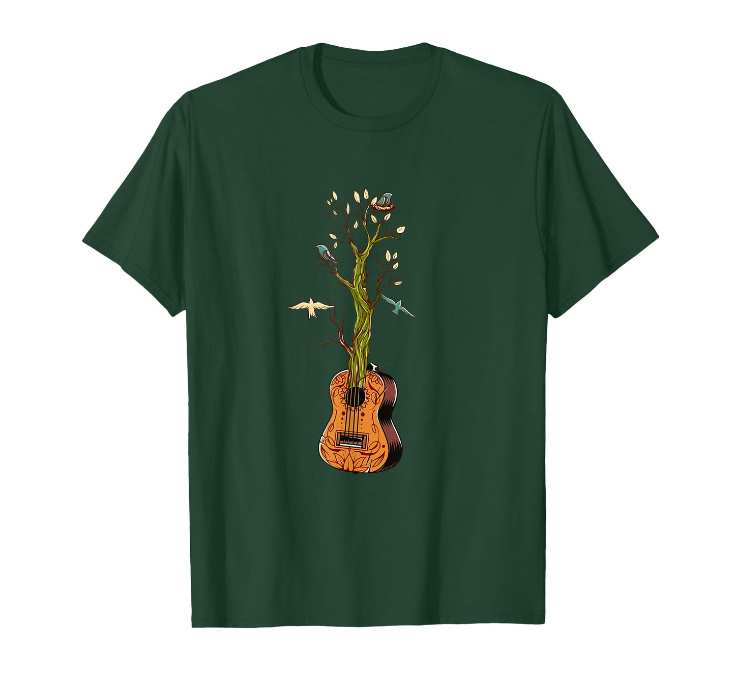 Flowers Birds Tree Nature Guitar T-Shirt