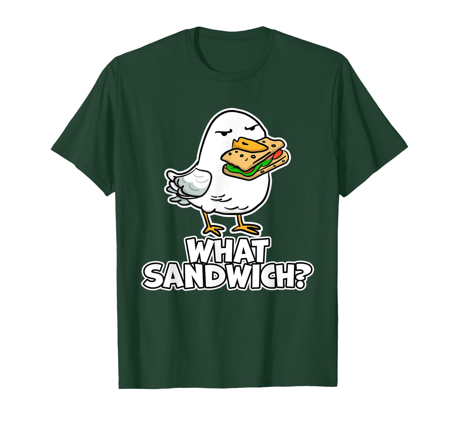 Cartoon Gull Wear To Beach What Sandwich? Funny Seagull Men Women Girls Kids T-Shirt