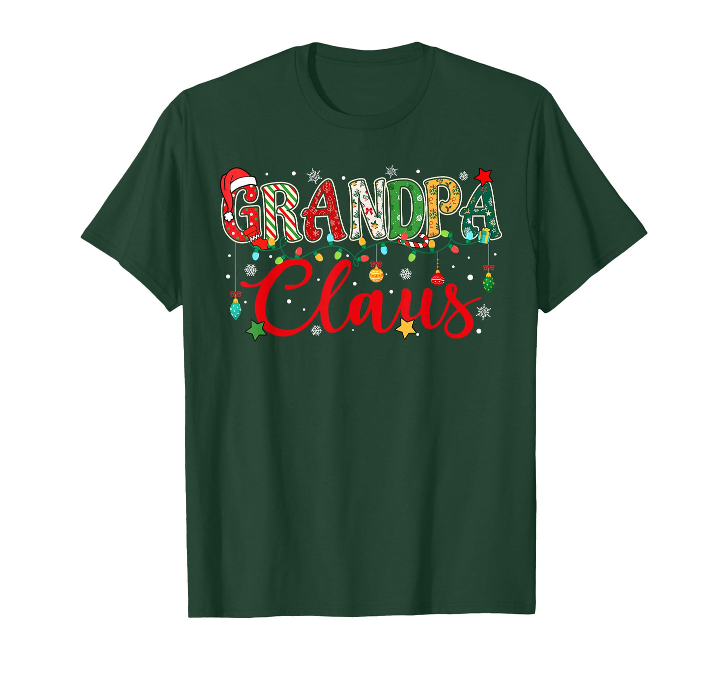 Grandpa Claus Christmas Lights Pajama Family Matching Men T-Shirt