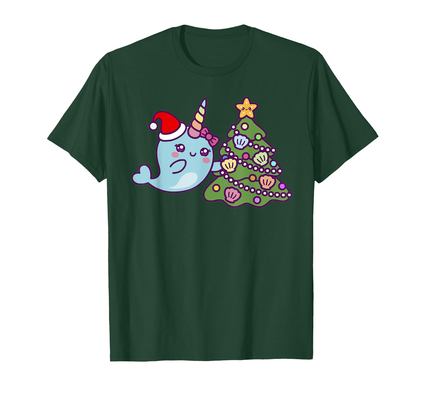 Merry Christmas Cute Unicorn Narwhal Christmas Santa Hat T-Shirt