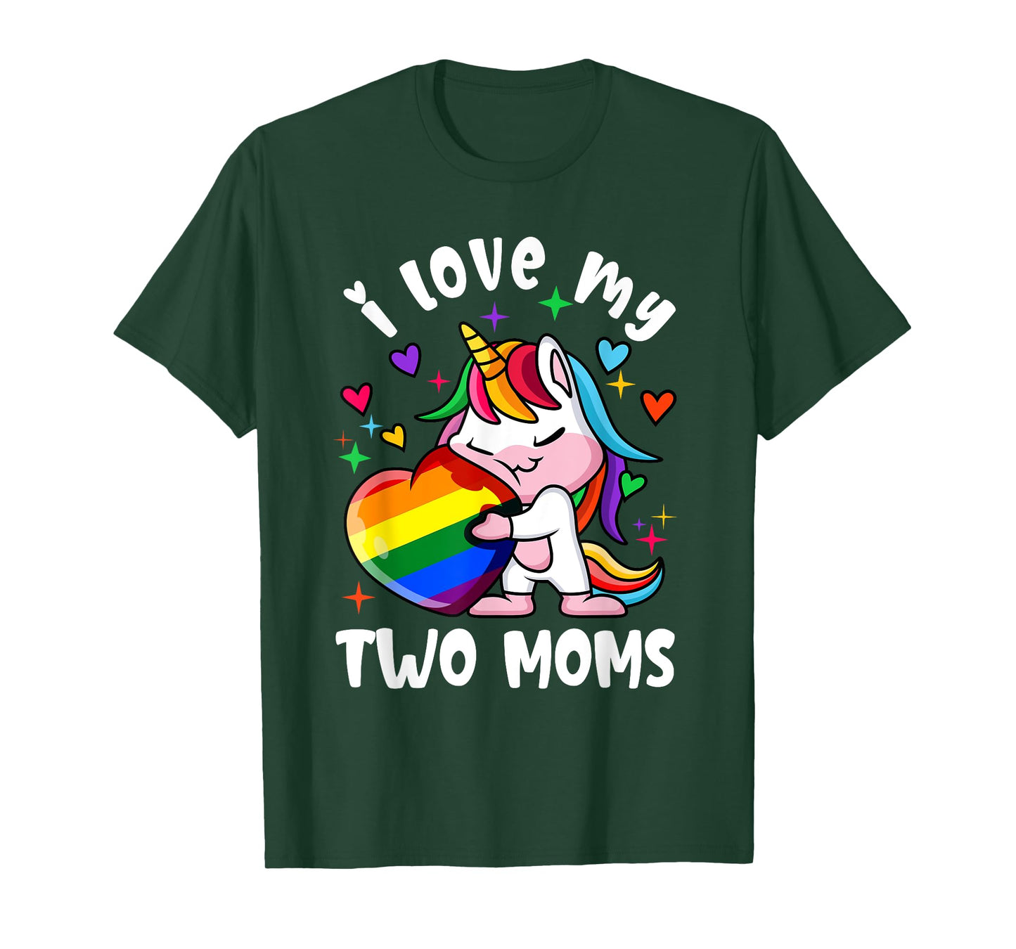 I Love My Two Moms Cute Lgbt Lesbian Unicorn Girls Kids T-Shirt