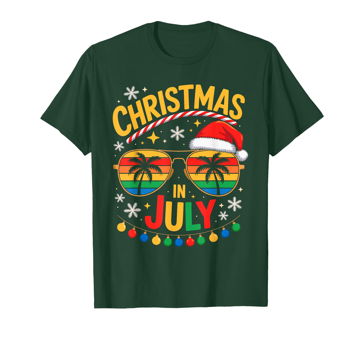 Santa Claus Hat Sunglasses Beach Outfit Christmas in July T-Shirt