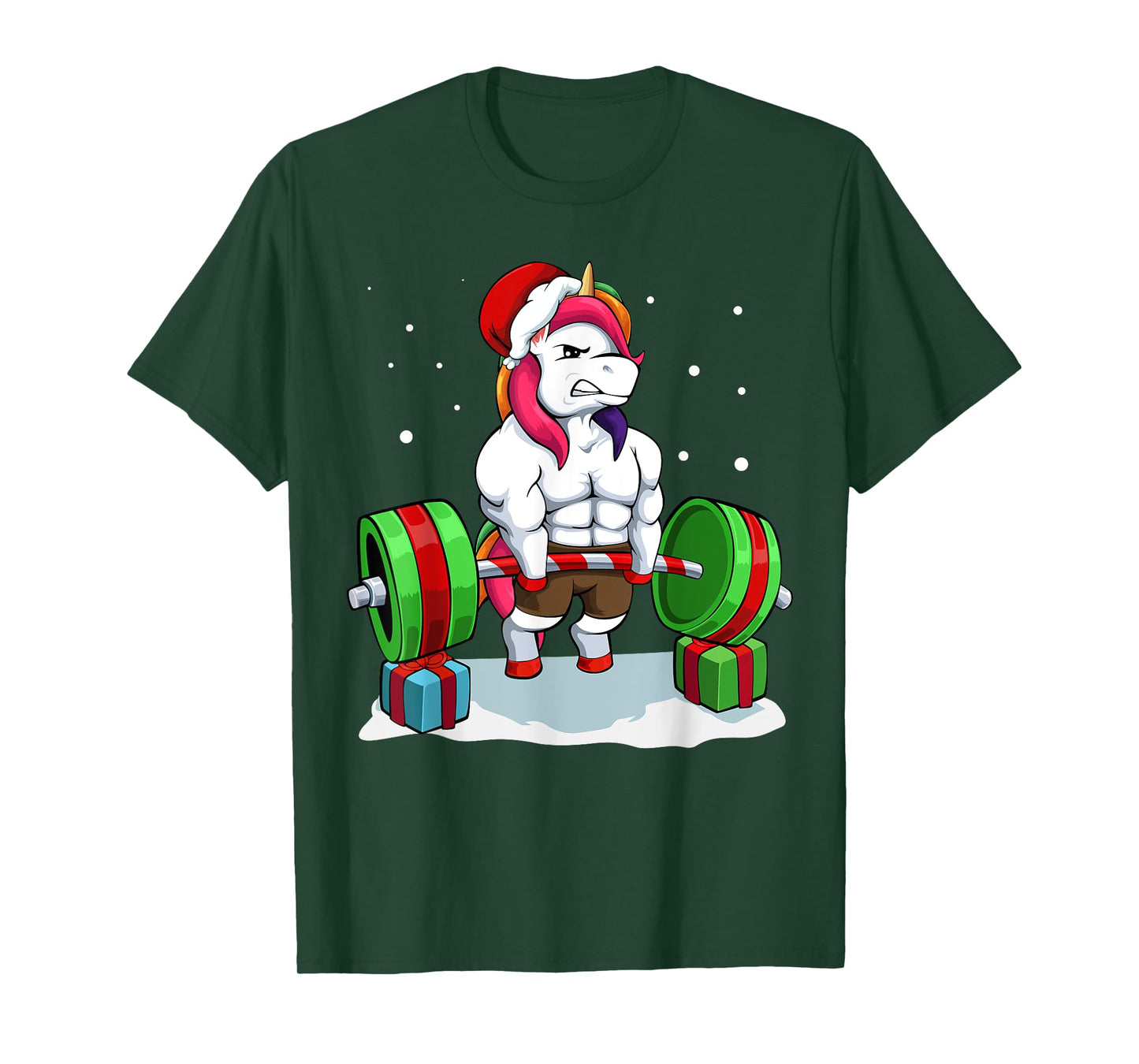 Unicorn Lifting Weights Christmas Pj Deadlift Gym Workout T-Shirt