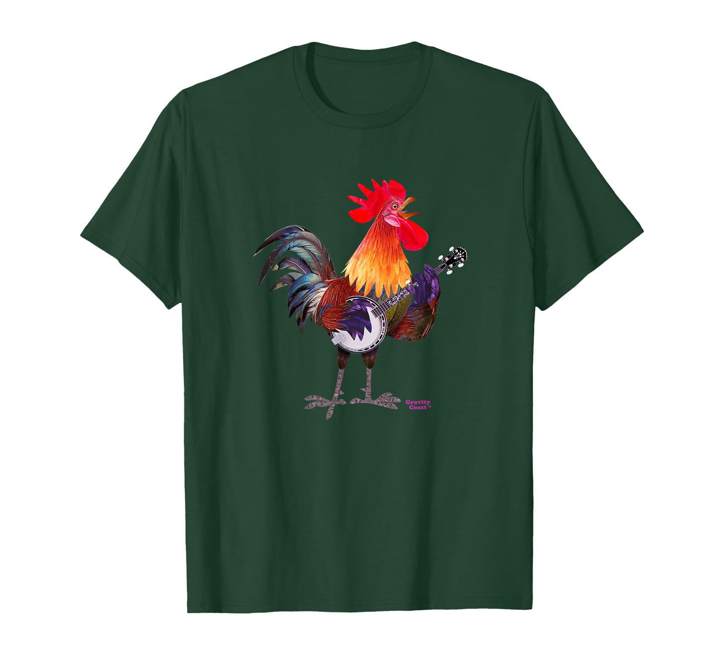 Rooster Playing Banjo on Fleck For Bluegrass Fans Musicians T-Shirt