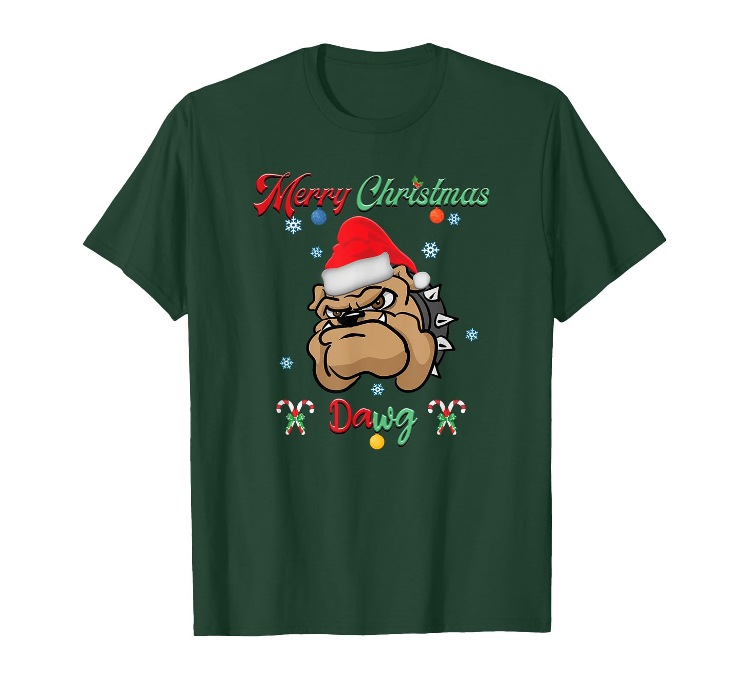 Merry Christmas Dawg Bulldog Santa Hat Xmas Winter Snowflake T-Shirt for Men Women Kids