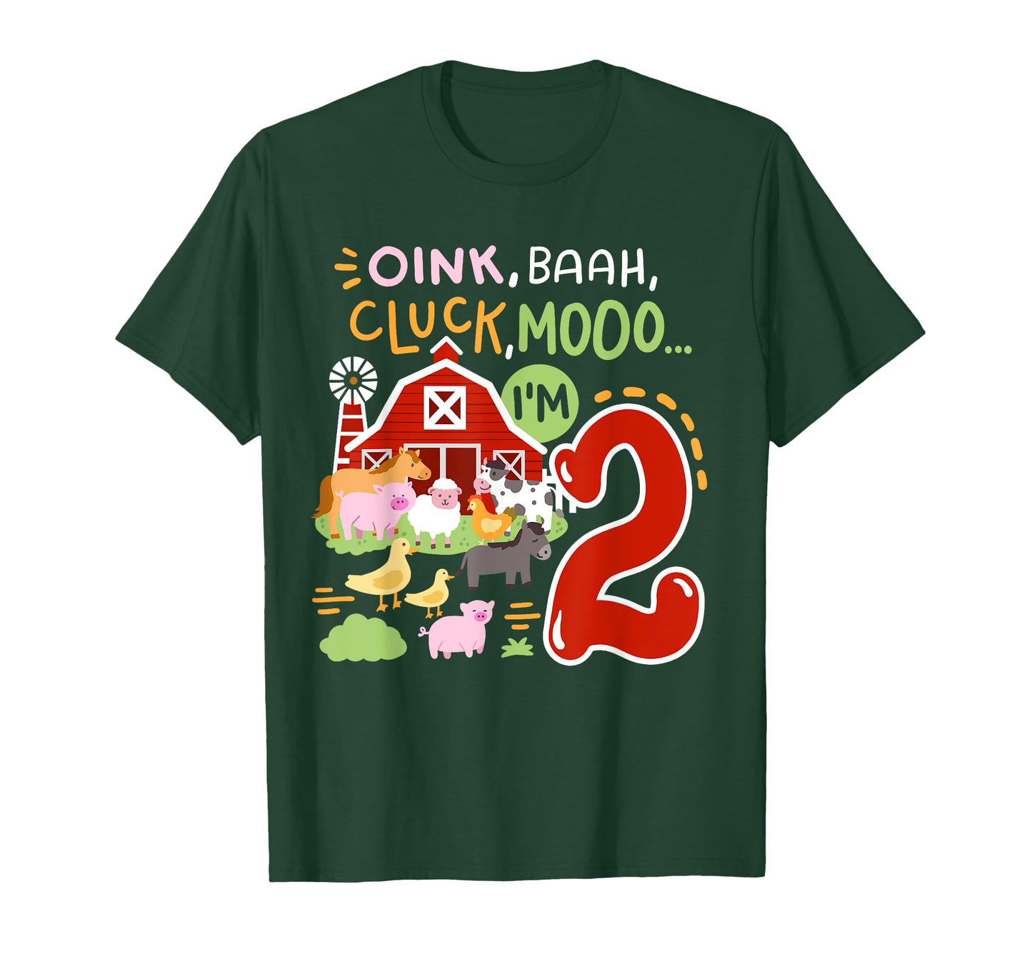 Oink Baa Moo I'm 2 Farm Animals 2nd Birthday Two Years Old T-Shirt