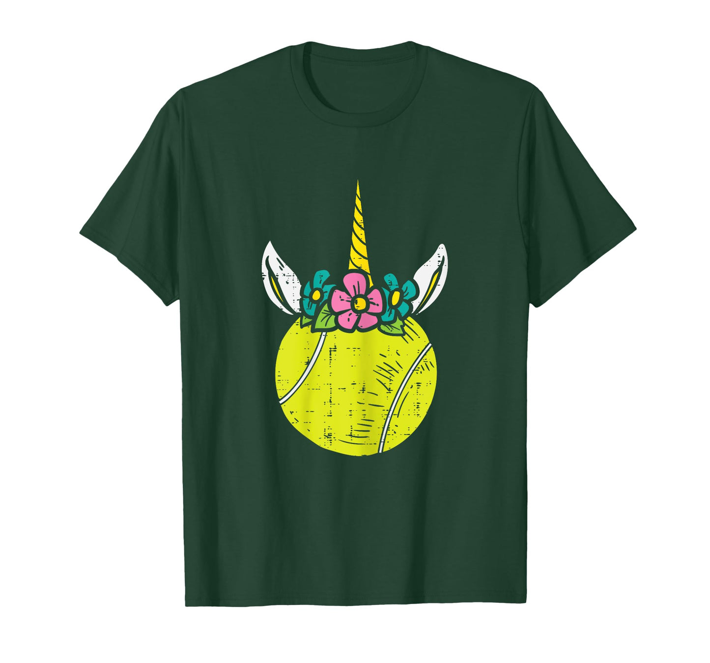 Unicorn Head Tennis Ball Cute Player Coach Women Girls Kids T-Shirt
