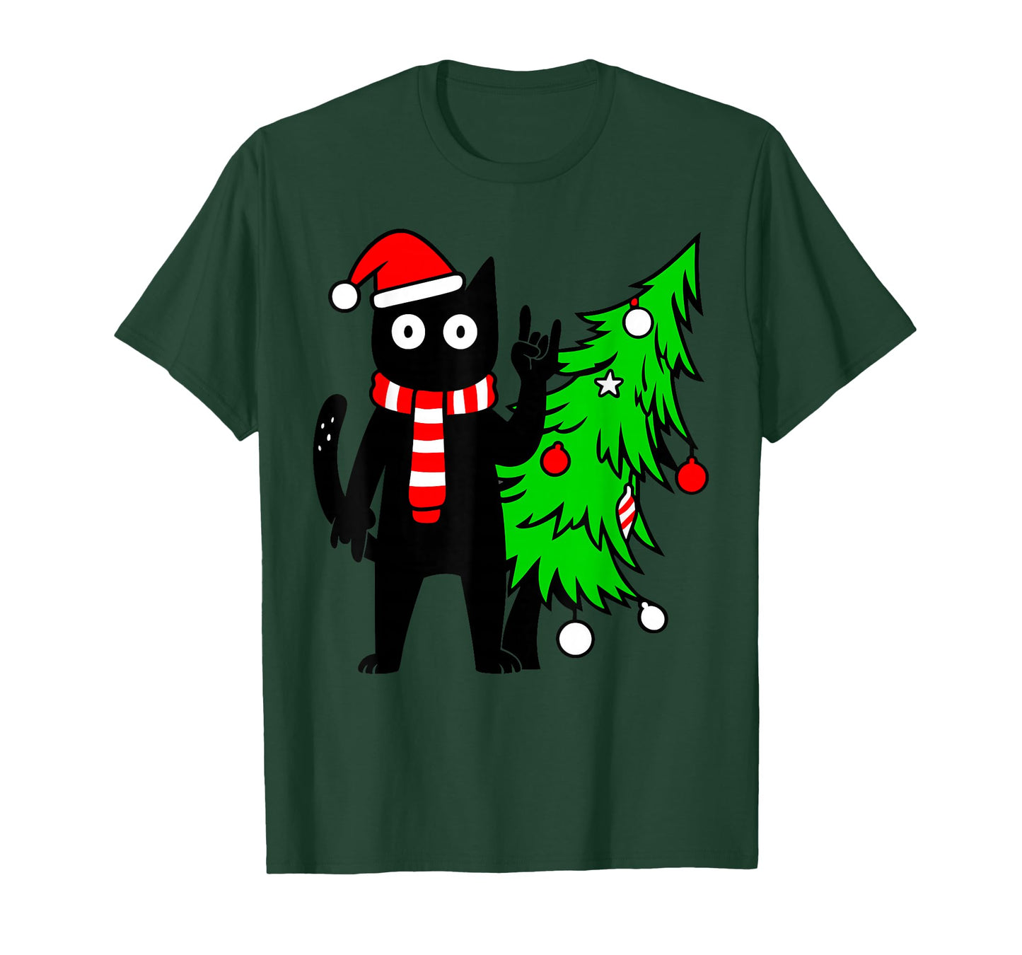Christmas Cat for Women Men Family Funny Black Cat Tree T-Shirt