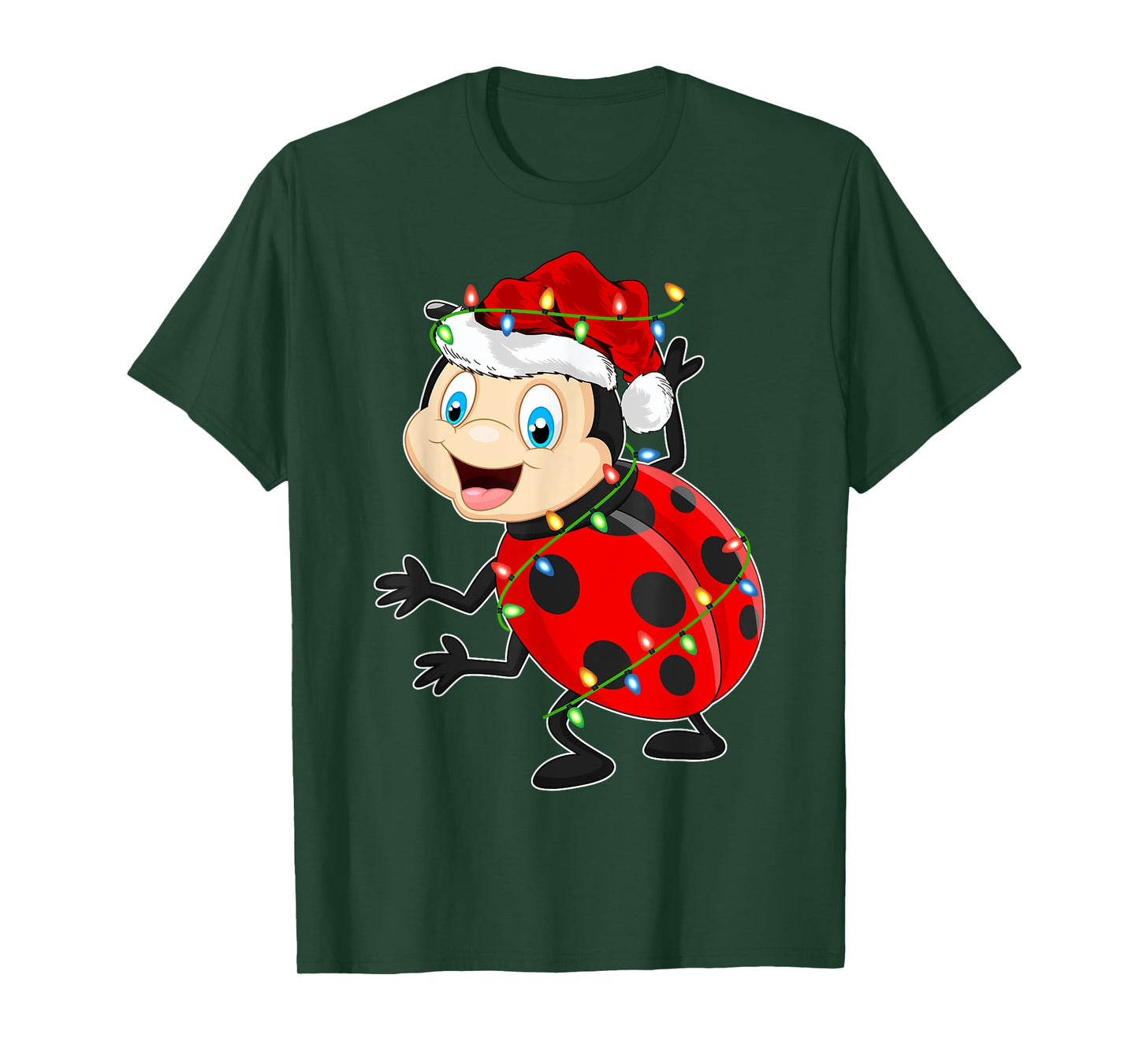 Xmas Lights Santa Hat Ladybug Christmas T-Shirt