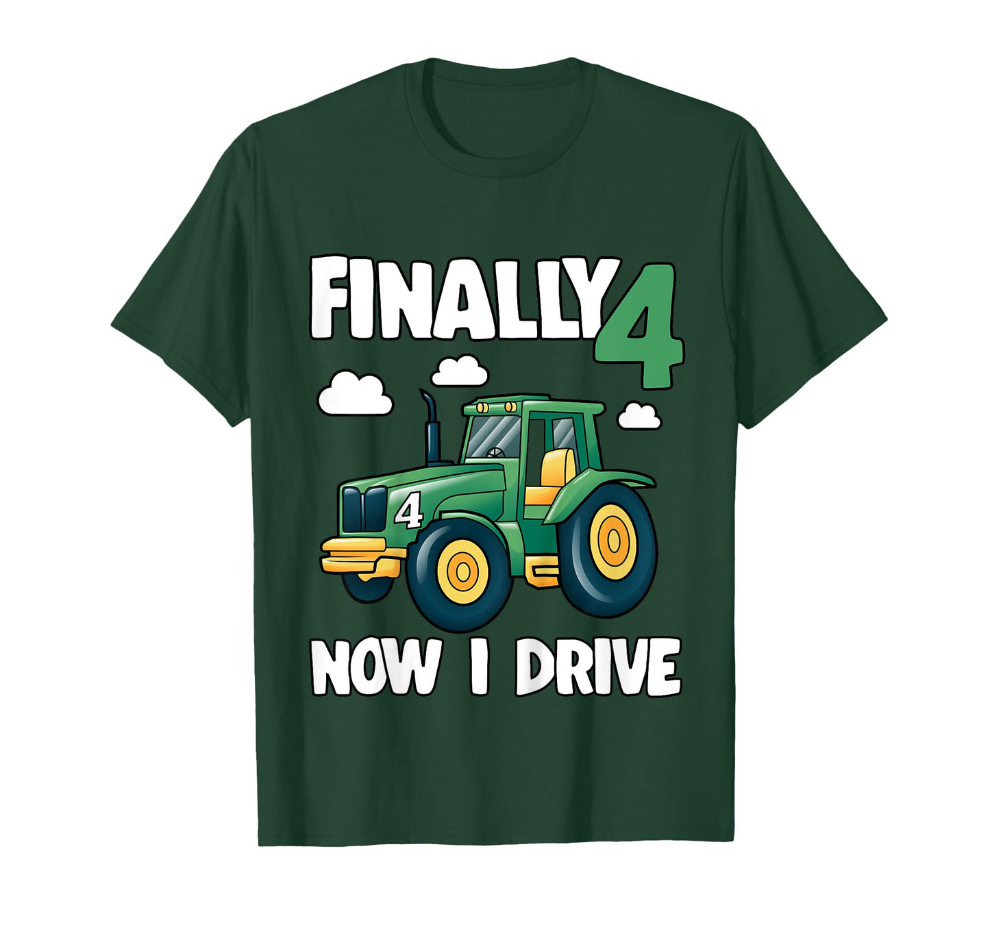 Kids Finally 4 Now I Drive 4th Birthday Party Boy Tractor Kids T-Shirt