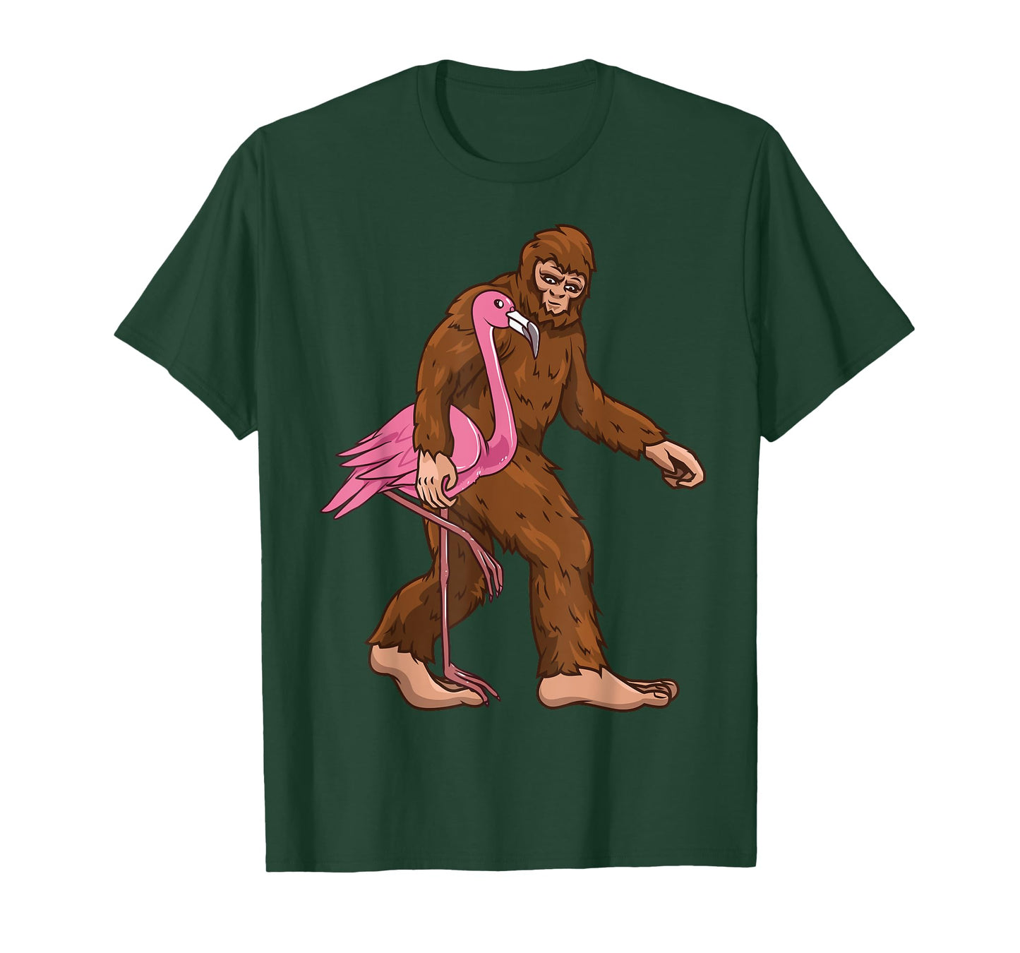 Bigfoot Flamingo Bird Sasquatch Men Women Funny Graphic Tee T-Shirt