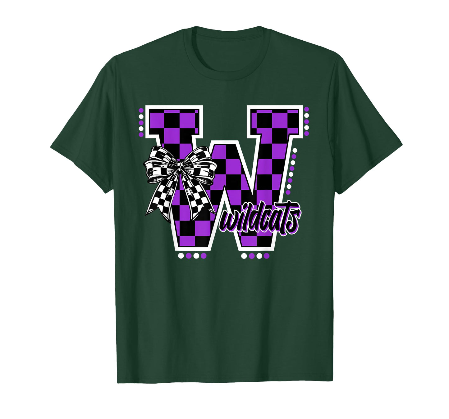 Wildcats Checkered Letter Purple Wildcat Pride School Spirit T-Shirt