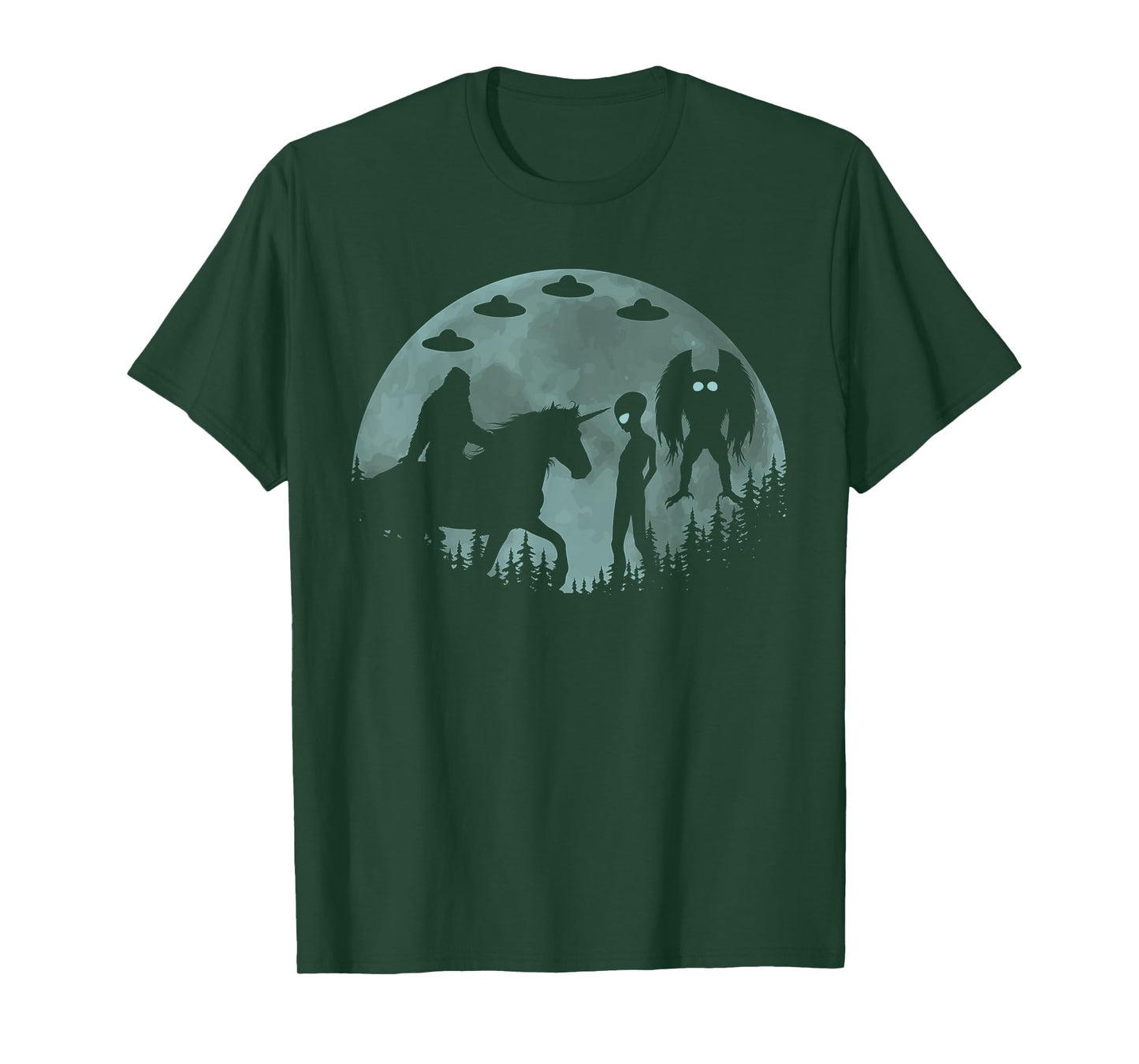 Bigfoot Riding Unicorn Funny Sasquatch Ufo Mothman And Alien T-Shirt