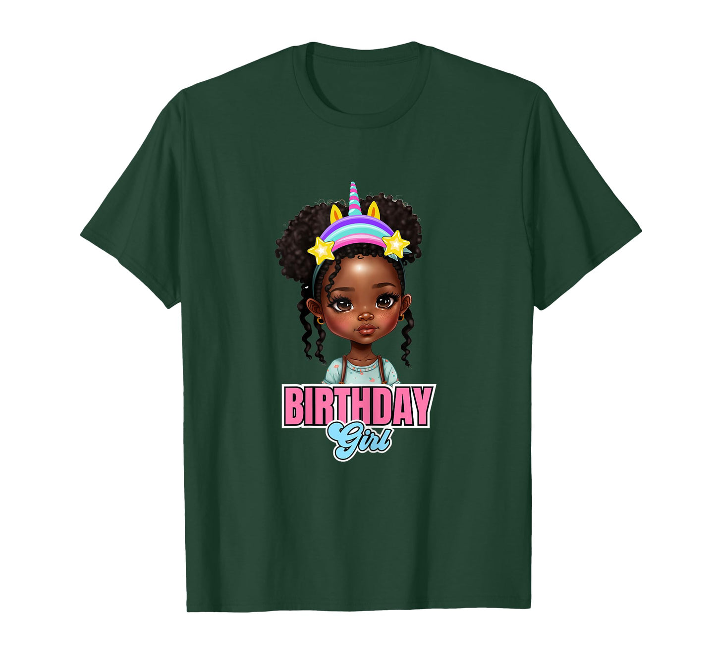 Kids Black Girl Birthday Melanin Kids Afro Puff Unicorn Girl T-Shirt