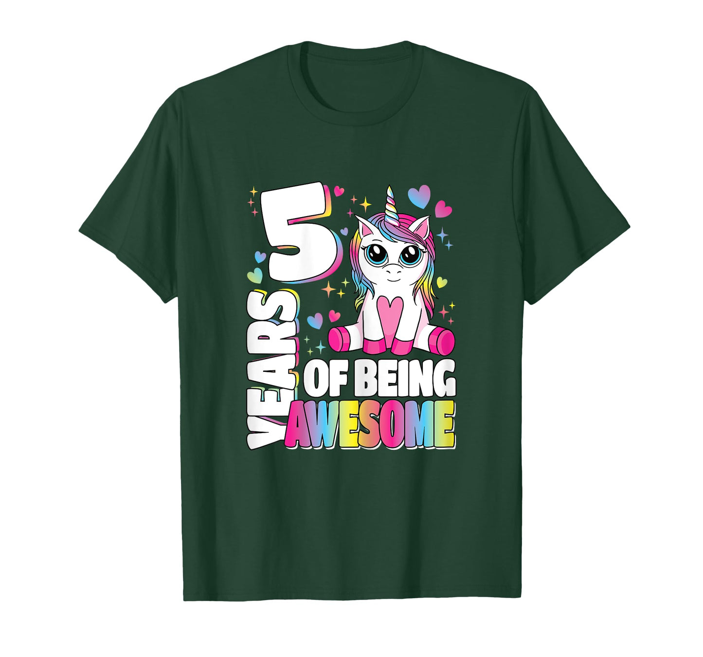 5 Years Of Being Awesome 5th Birthday Unicorn Girls Kids T-Shirt