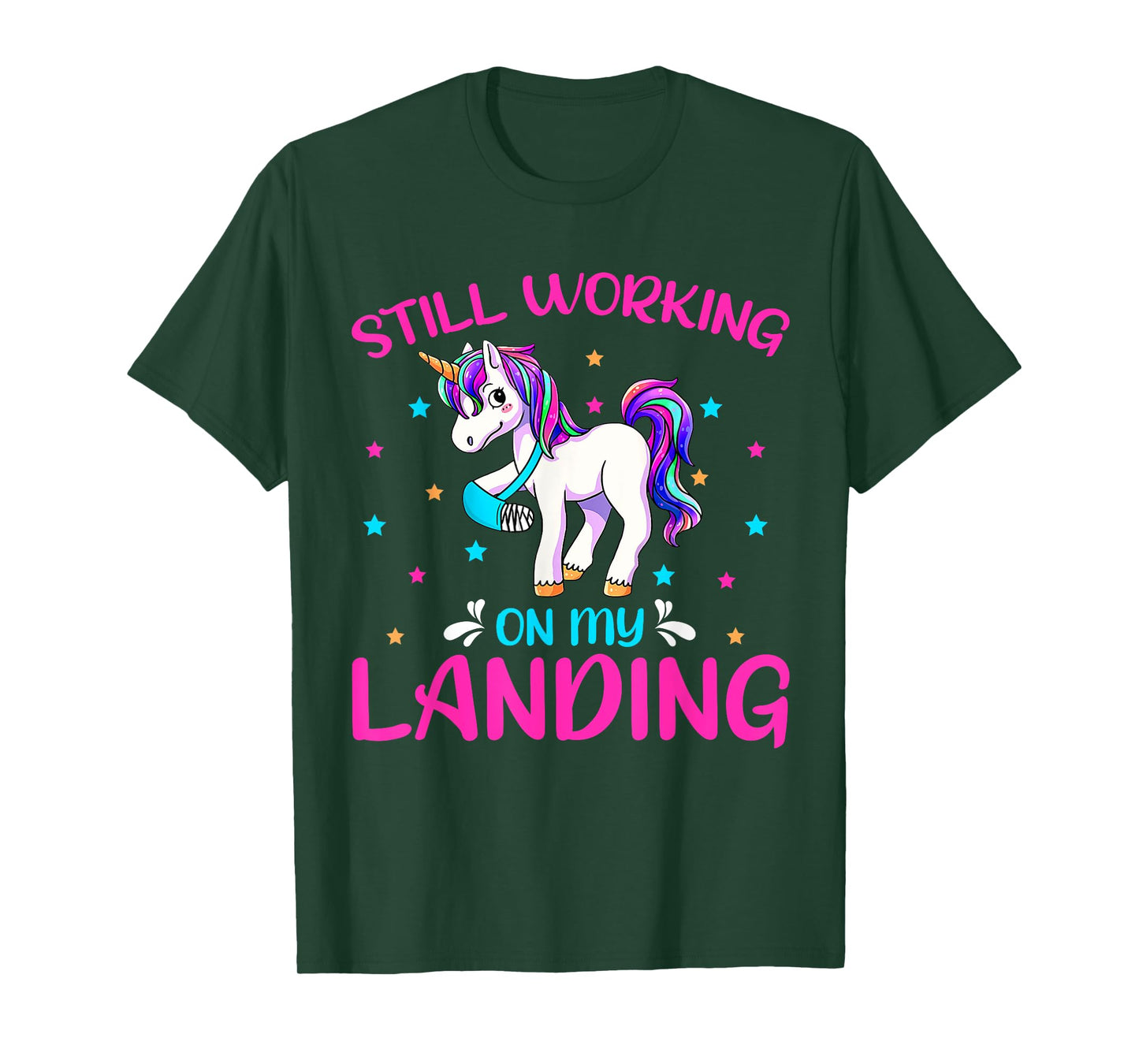 Funny Still Working On My Landing Injury Broken Leg Unicorn T-Shirt