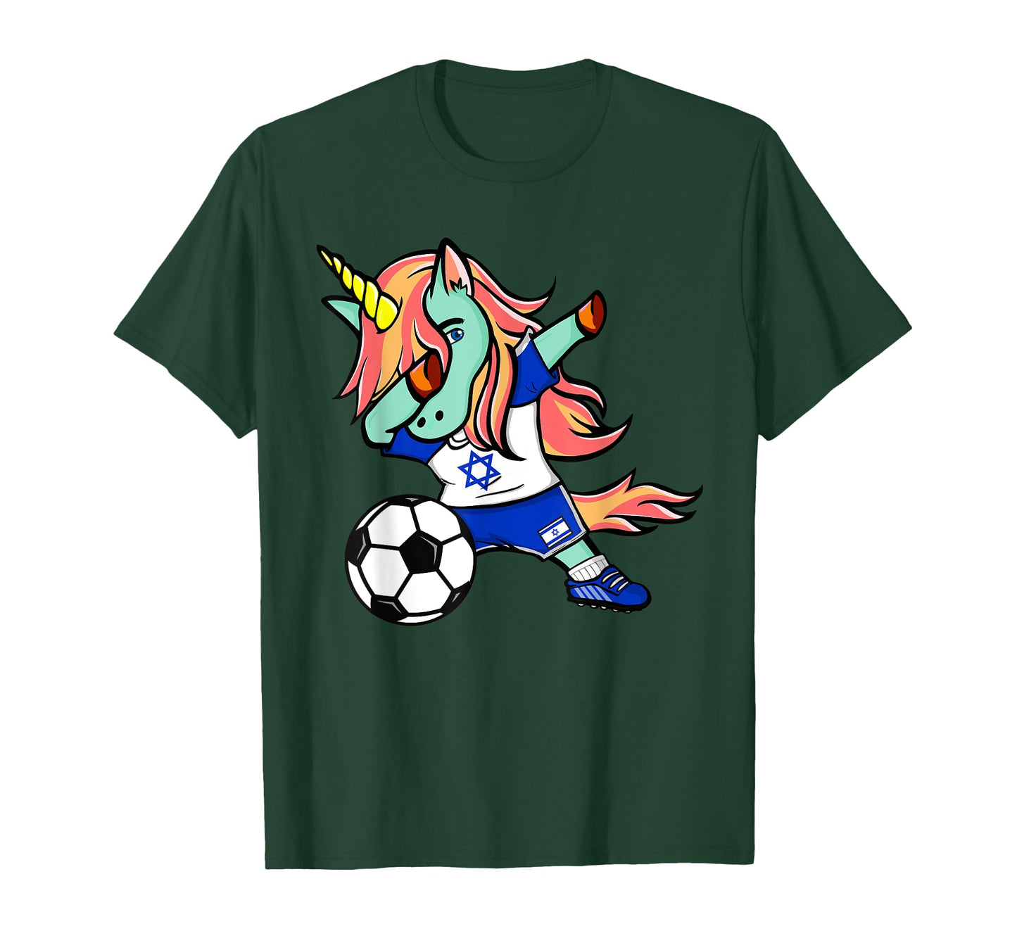 Funny Dabbing Unicorn Israel Football - Israeli Flag Soccer T-Shirt