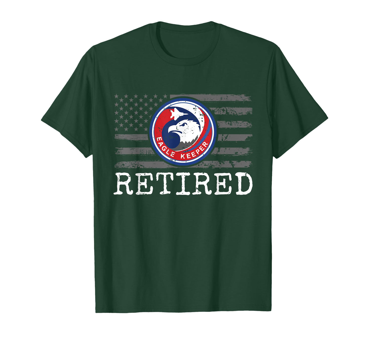 USAF F-15 Eagle Keeper Patch stamped Retired on US Flag T-Shirt