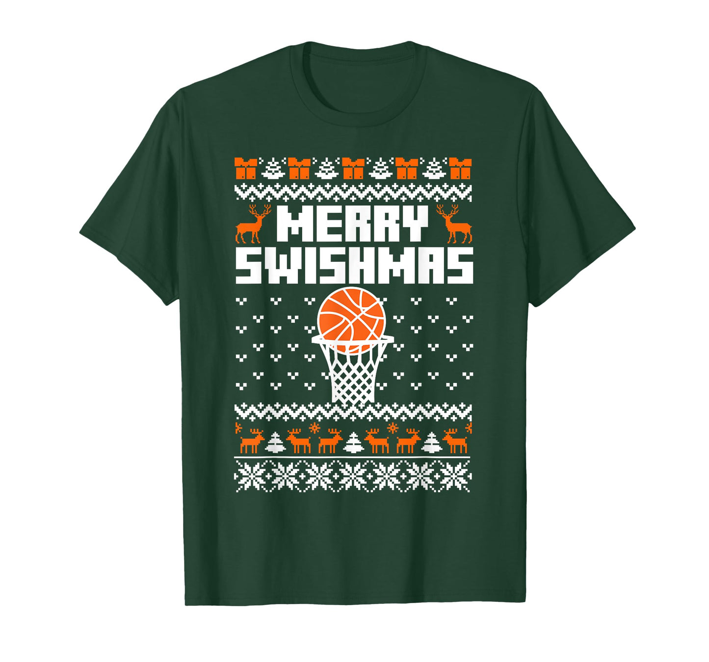 Merry Swishmas X-Mas Holiday Basketball Lover Ugly Christmas T-Shirt