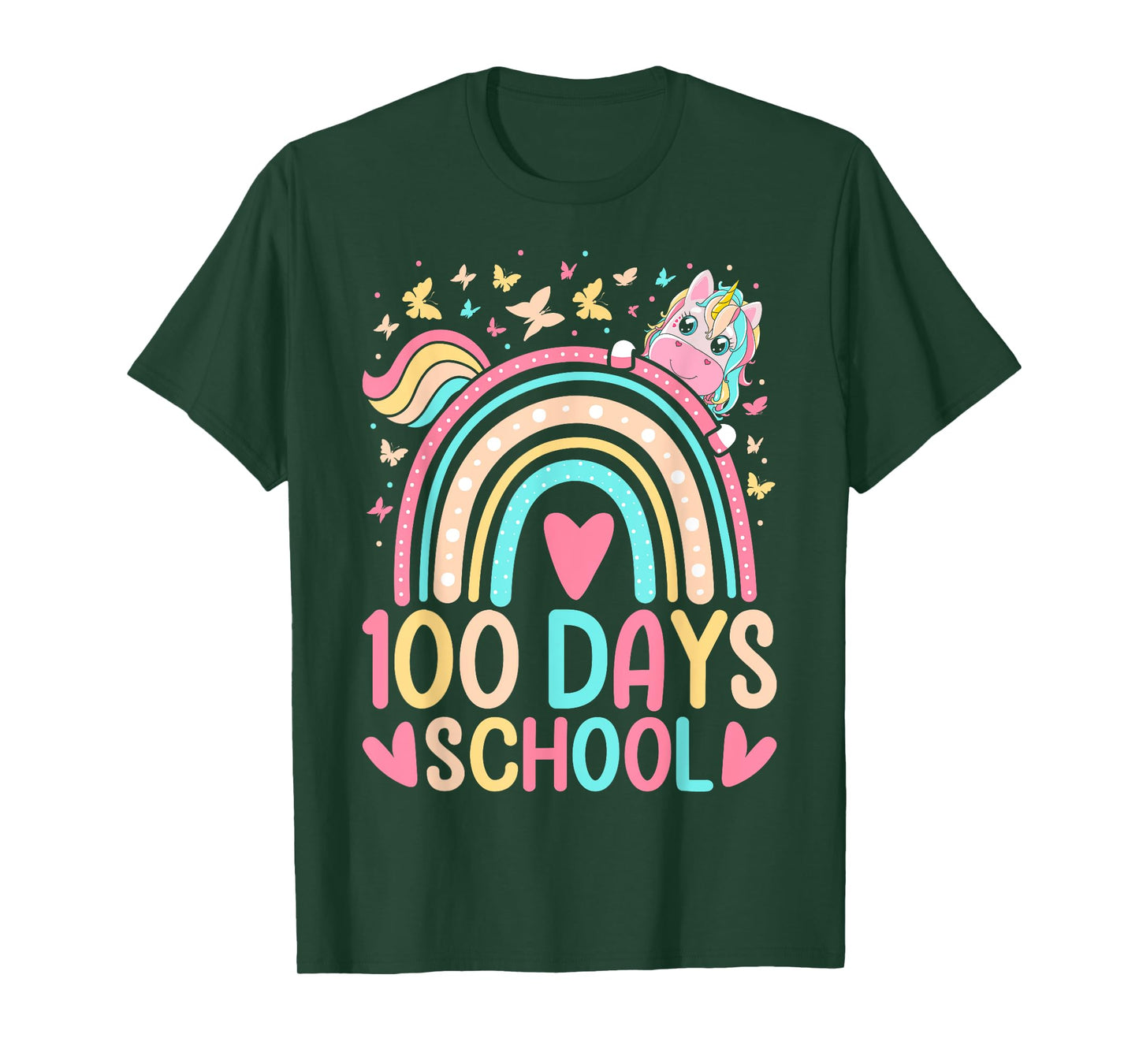 100 Days Of School Unicorn Rainbow Butterfly 100th Day Girls T-Shirt