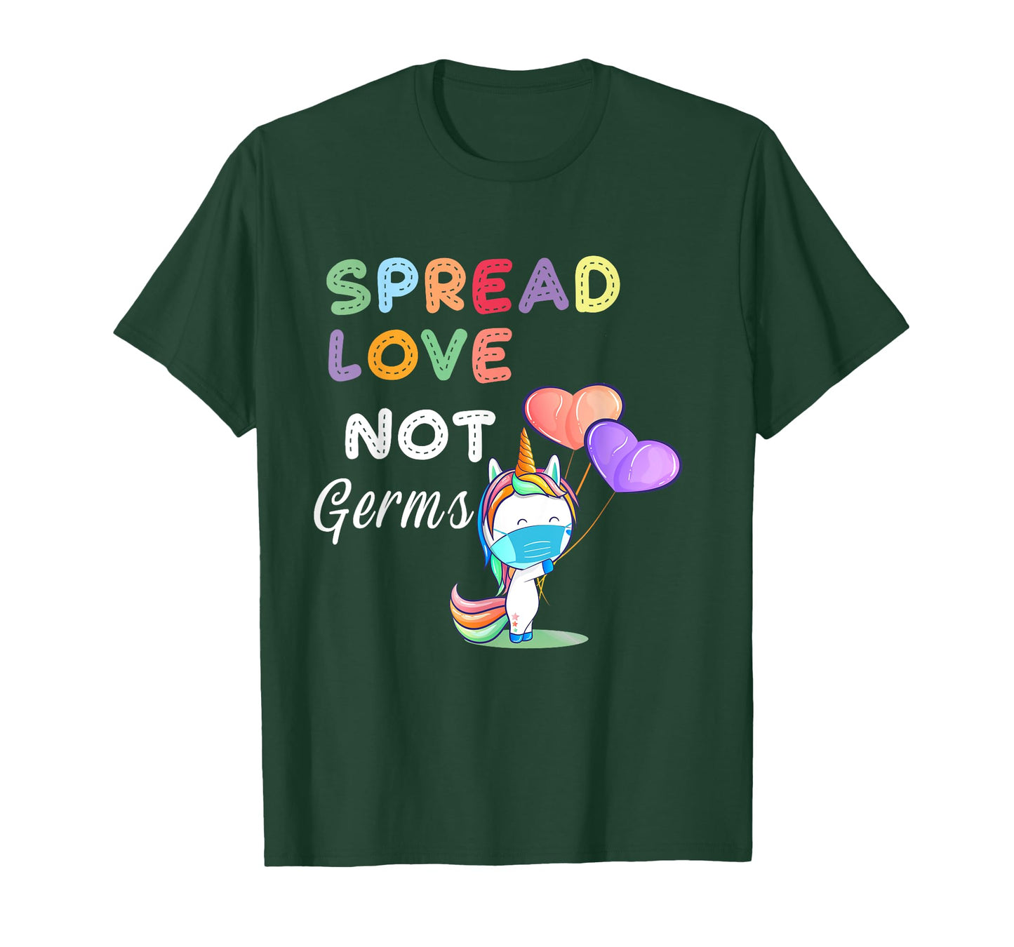 Spread Love Not Germs Shirt Cute Unicorn With Face Mask T-Shirt
