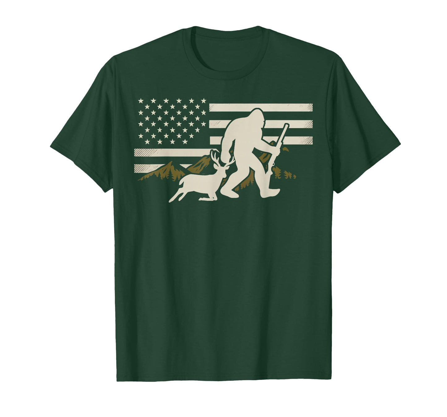 Bigfoot Deer Hunting USA Flag Deer Hunting Buck Season T-Shirt