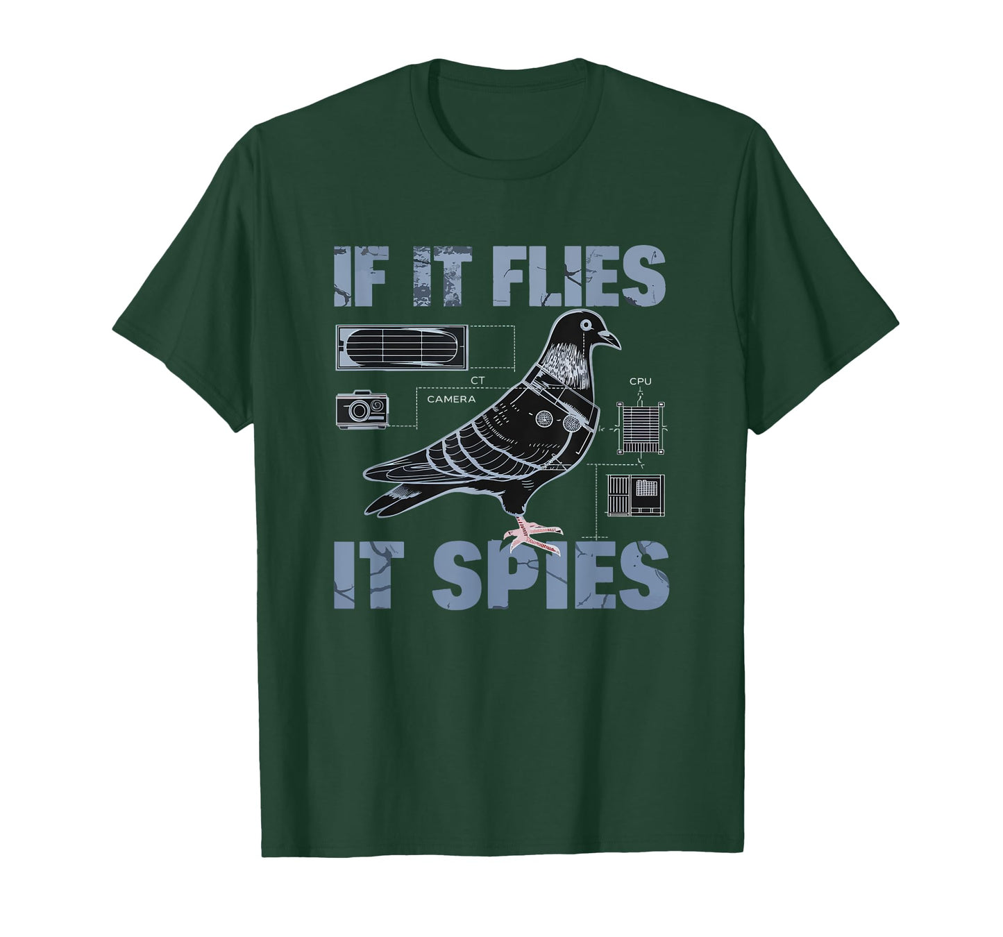 Schematic If It Flies, It Spies Urban Spy Pigeon Funny T-Shirt