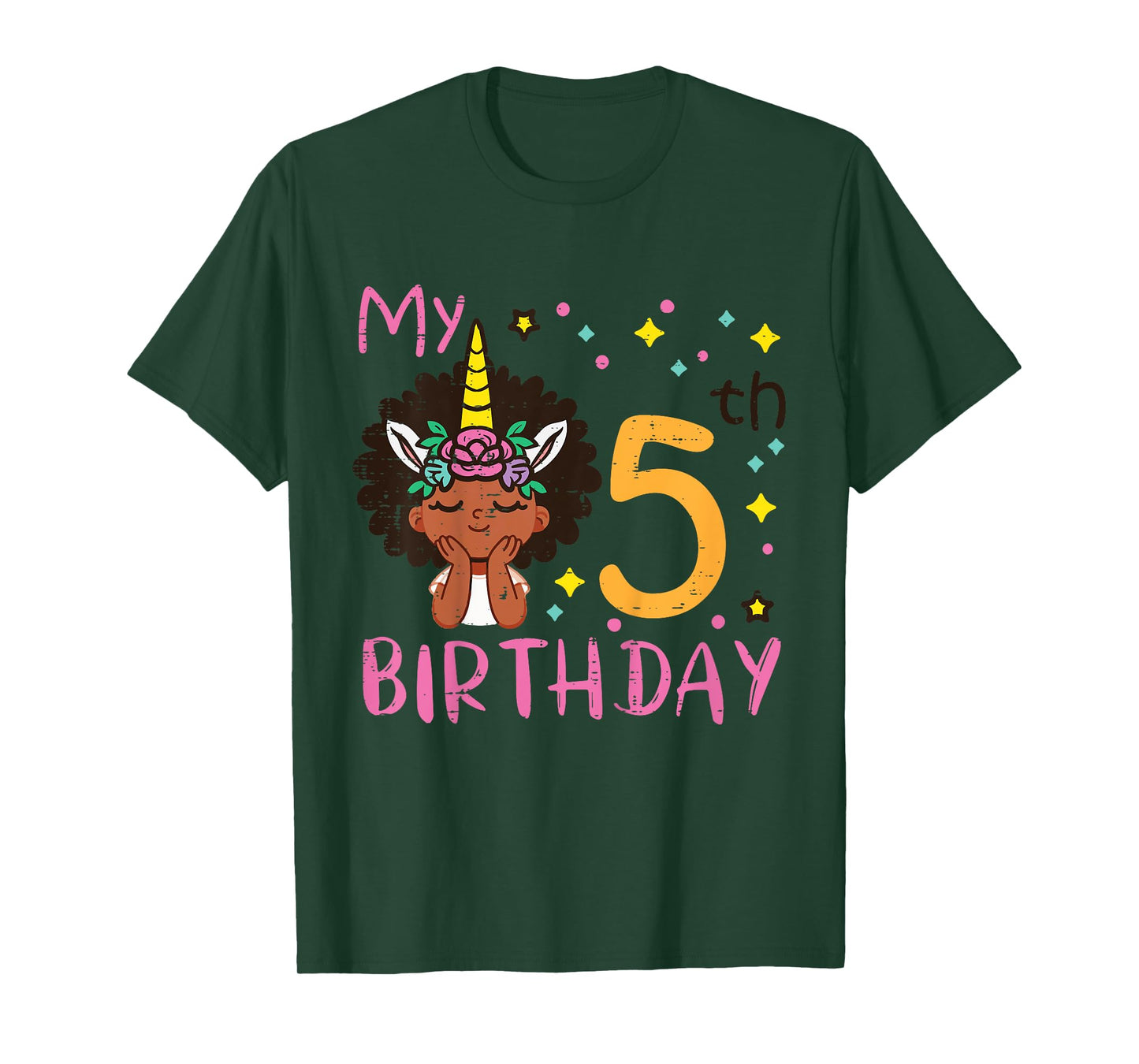5th Birthday Afro Black Girl Unicorn 5 Year Old Bday Girls T-Shirt
