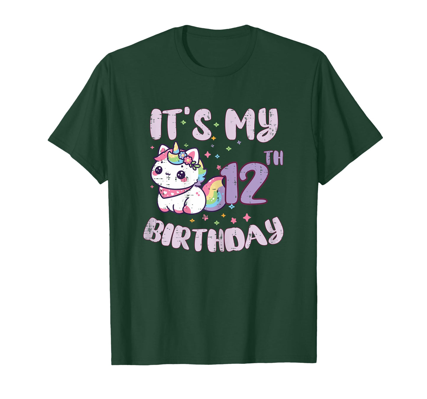 Its My 12th Birthday Unicorn Cat 12 Year Old Bday Girls Kids T-Shirt
