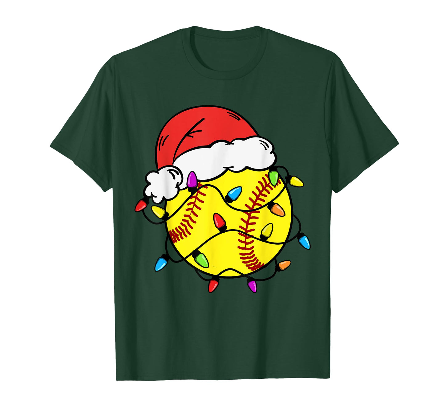 Softball Santa Claus Hat Christmas Light Softball Girls Kids T-Shirt